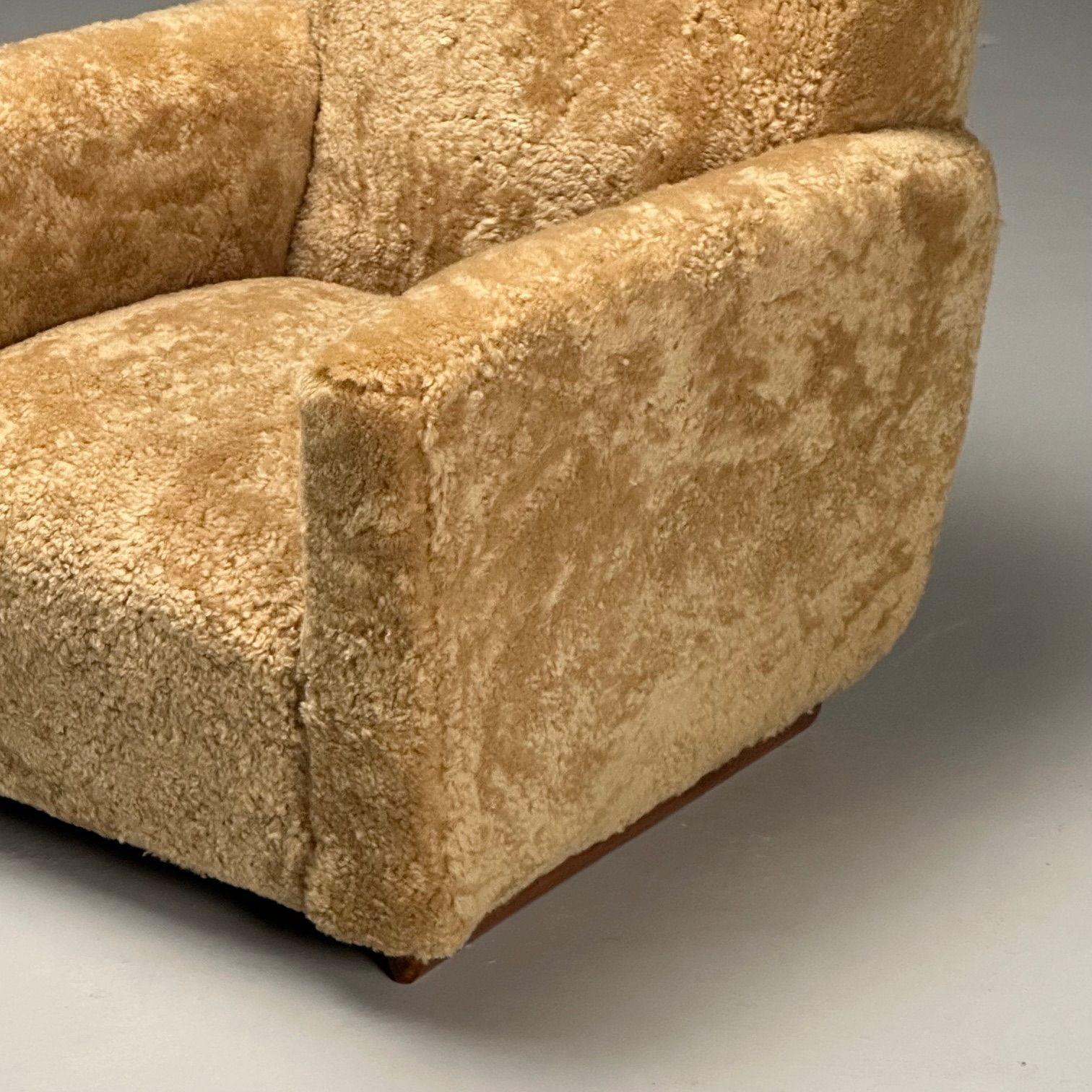 Guglielmo Ulrich Attr Italian Mid-Century Modern Lounge Chairs, Honey Shearling  3