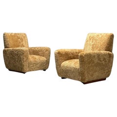 Vintage Guglielmo Ulrich Attr Italian Mid-Century Modern Lounge Chairs, Honey Shearling 