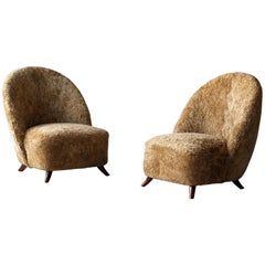 Guglielmo Ulrich "attributed" Organic Lounge Chairs, Beige Sheepskin Wood, 1940s