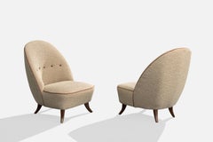 Guglielmo Ulrich Attribution, Lounge-Stühle, Stoff, Holz, Messing, Italien, 1940er Jahre