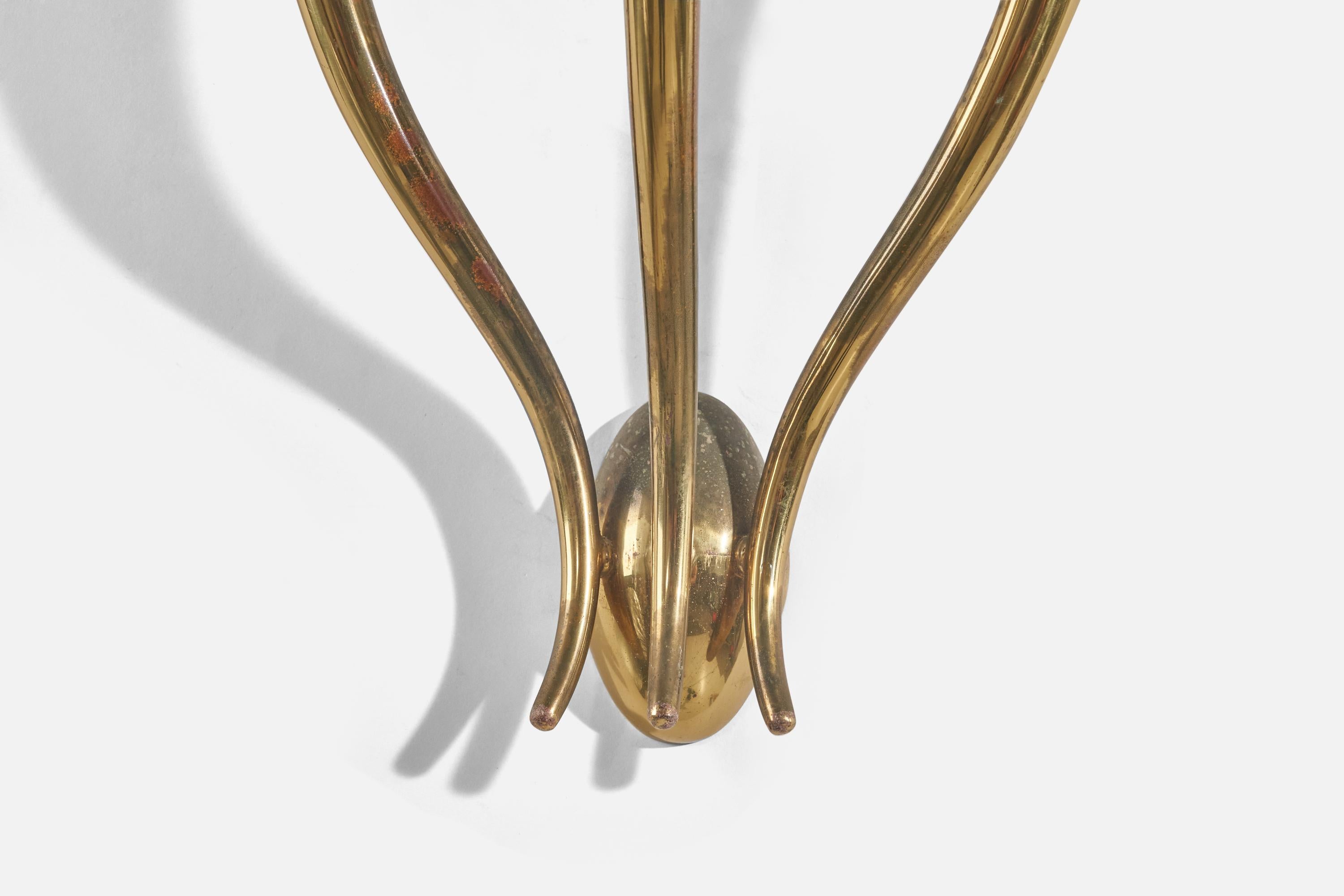 Italian Guglielmo Ulrich Attribution, Sconces, Brass, Silk, Italy, 1940s For Sale