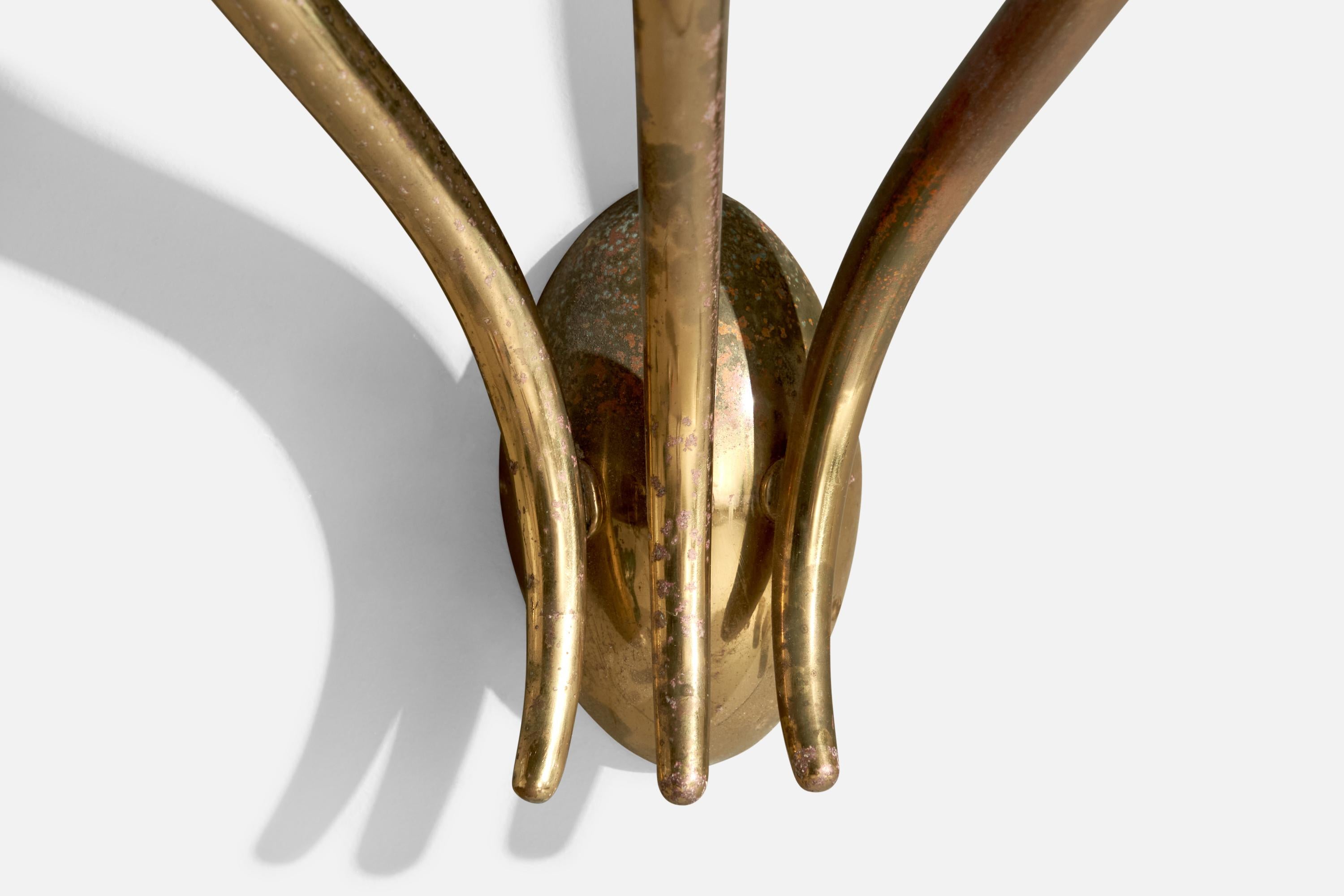 Atribución Guglielmo Ulrich, Apliques de pared, Latón, Tela, Italia, Década de 1940 en venta 5