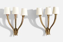 Guglielmo Ulrich Attribution, Wall Lights, Brass, Fabric, Italy, 1940s