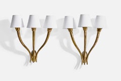 Guglielmo Ulrich Attribution, Wall Lights, Brass, Fabric, Italy, 1940s