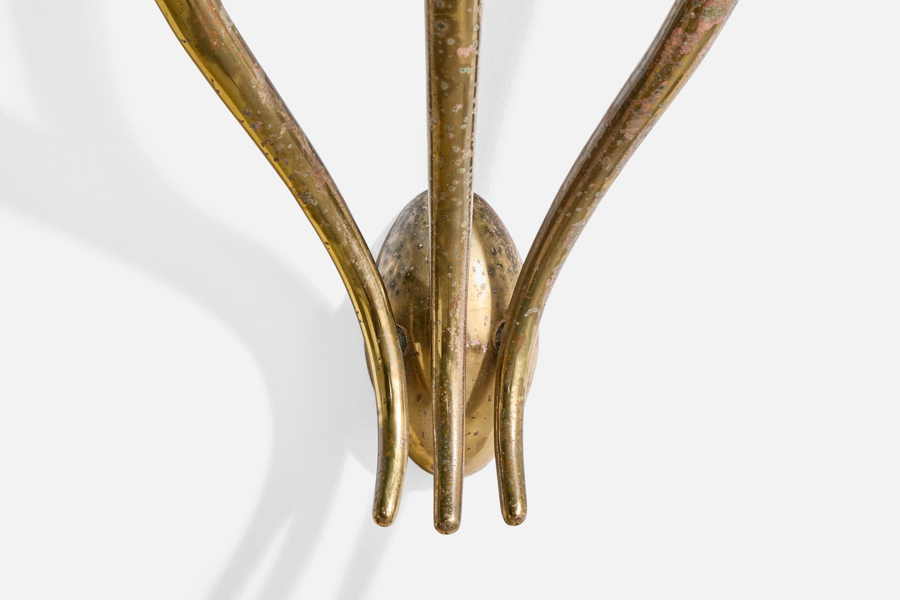 Atribución Guglielmo Ulrich, Apliques de pared, Latón, Tela, Italia, Década de 1940 en venta 2