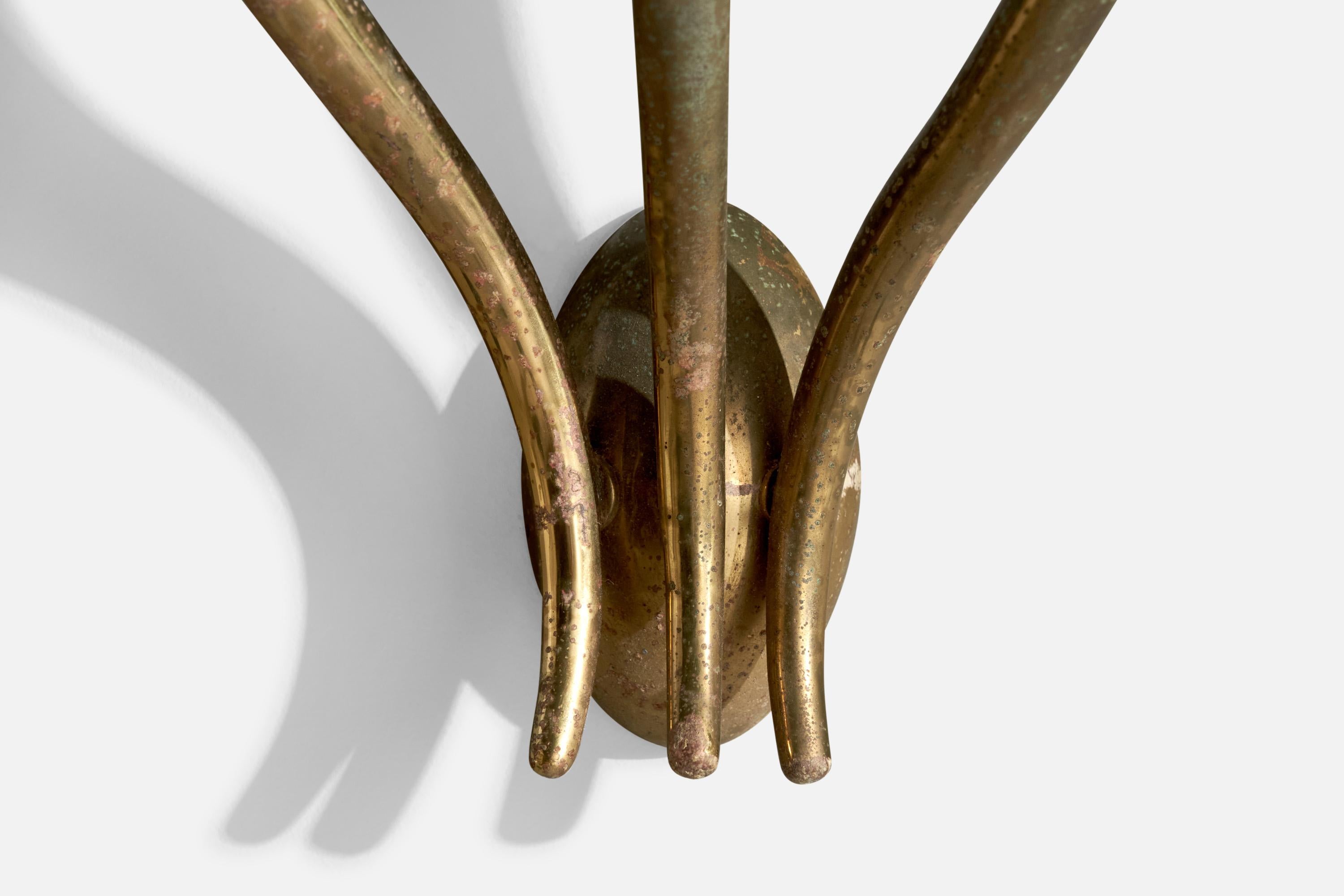Atribución Guglielmo Ulrich, Apliques de pared, Latón, Tela, Italia, Década de 1940 en venta 2