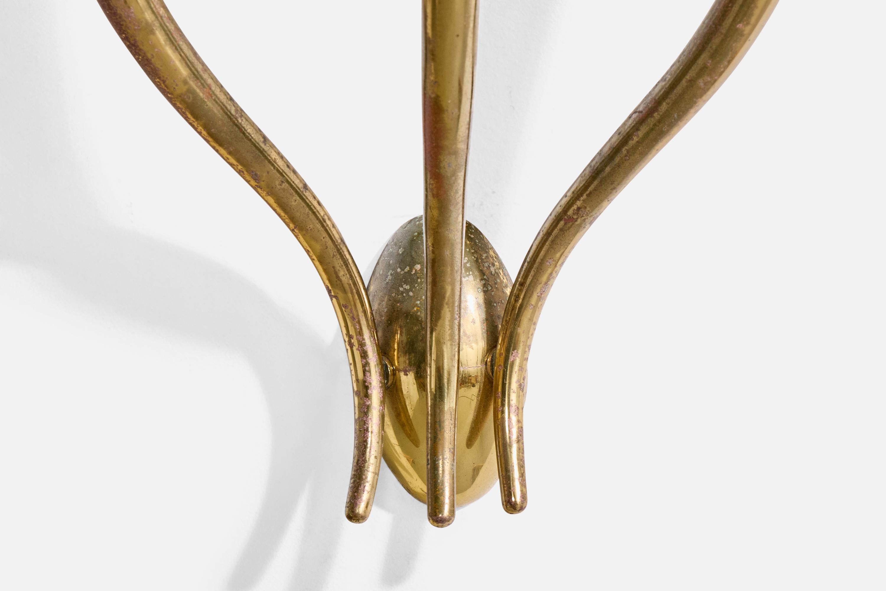 Atribución Guglielmo Ulrich, Apliques de pared, Latón, Tela, Italia, Década de 1940 en venta 4