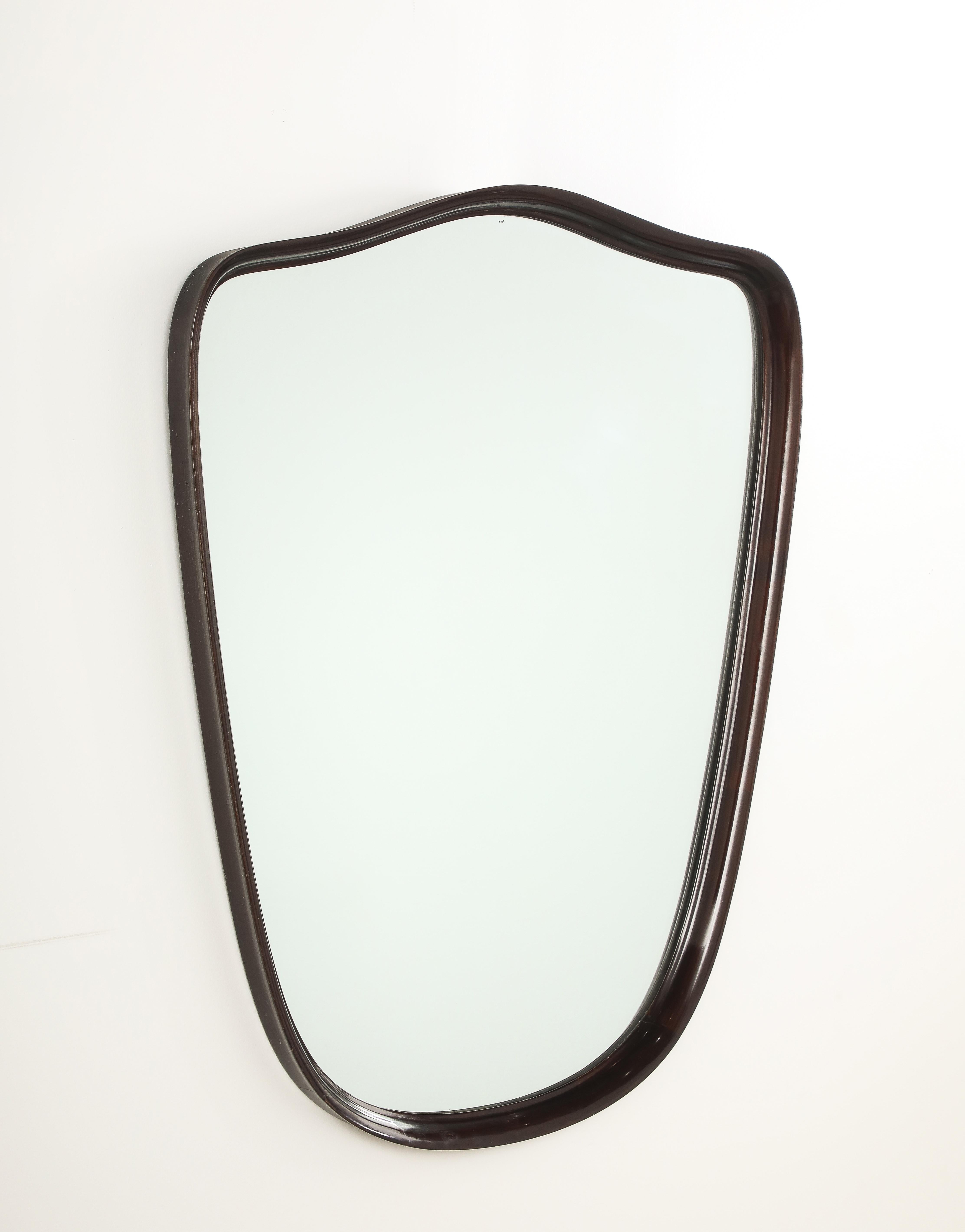 Art Deco Guglielmo Ulrich Att. Carved Walnut Wall Mirror, Italy, circa 1940 For Sale