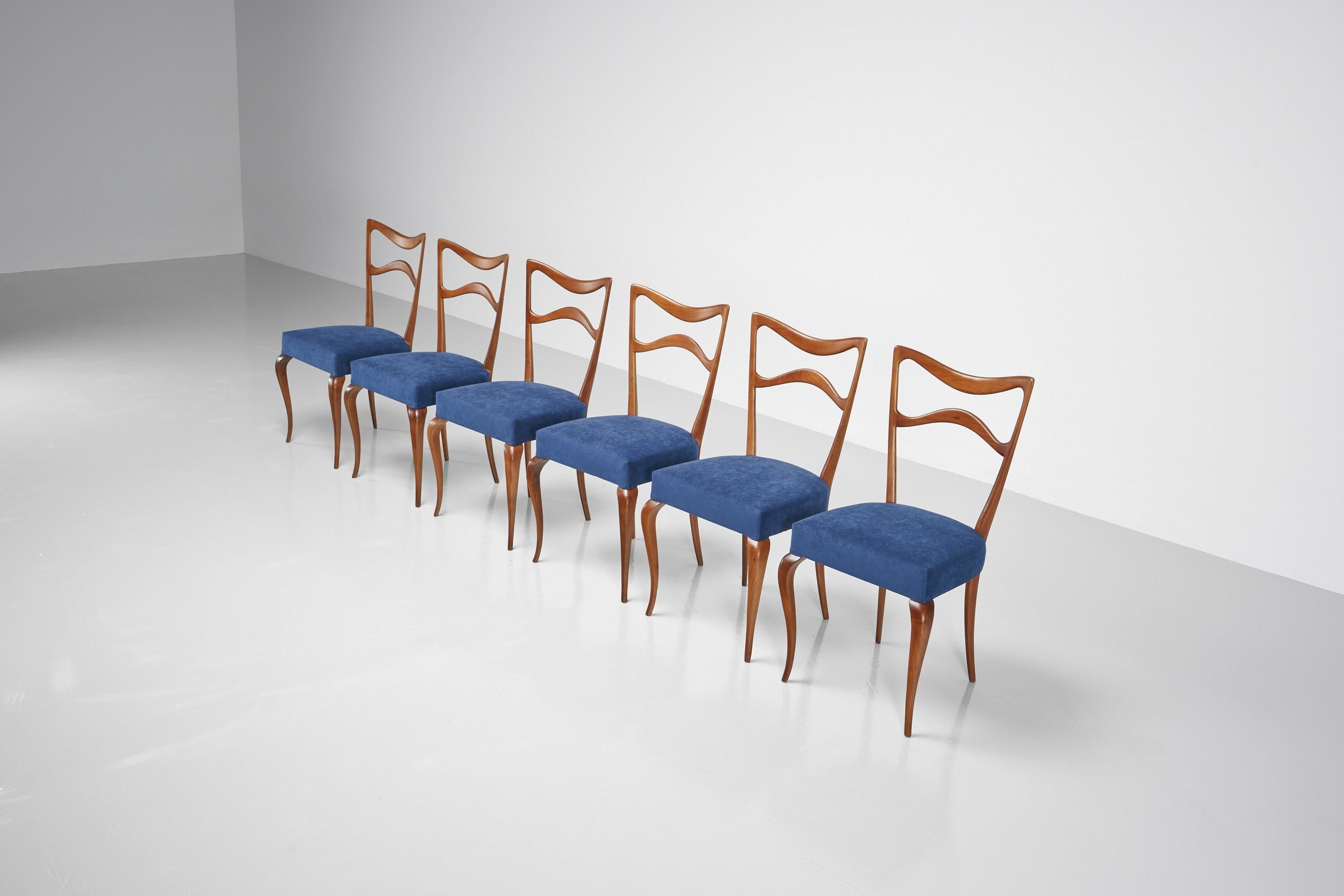 Velvet Guglielmo Ulrich Dining Chairs Set of 6 Italy 1950