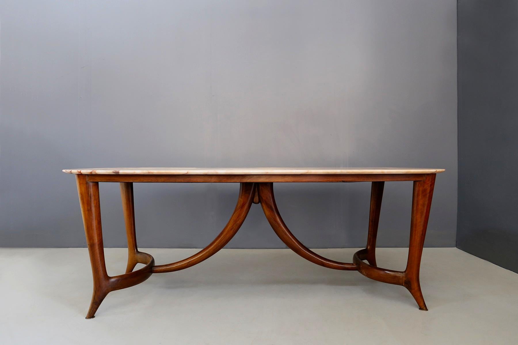 Guglielmo Ulrich Dinning Table Midcentury in Marble and Mahogany, 1950s 4