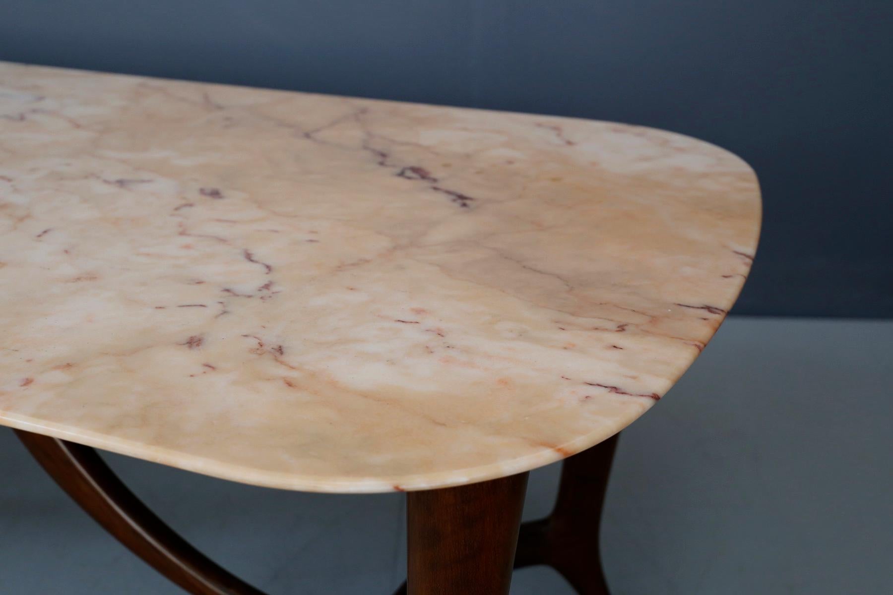 Guglielmo Ulrich Dinning Table Midcentury in Marble and Mahogany, 1950s 1