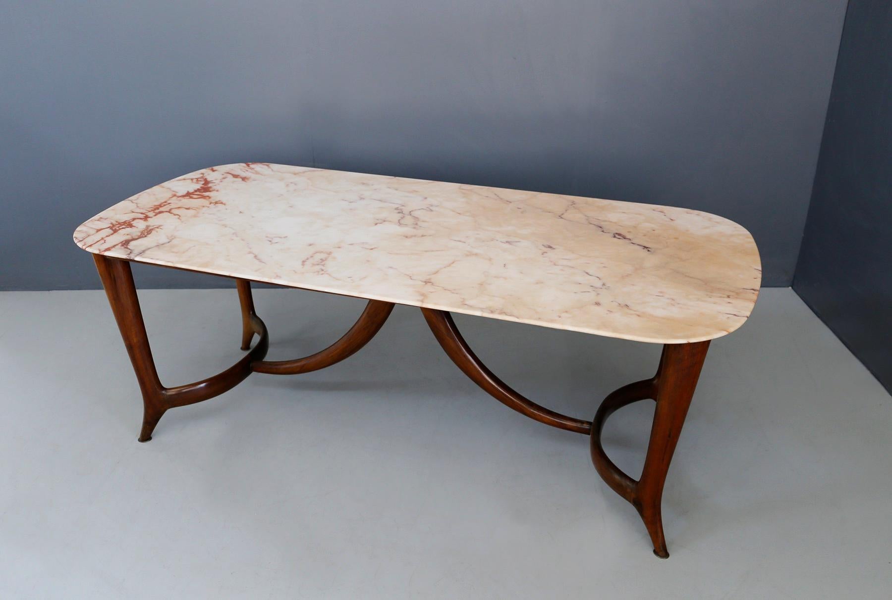 Guglielmo Ulrich Dinning Table Midcentury in Marble and Mahogany, 1950s 2