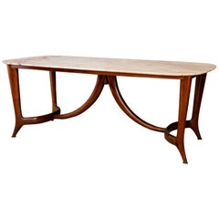 Guglielmo Ulrich Dinning Table Midcentury in Marble and Mahogany, 1950s