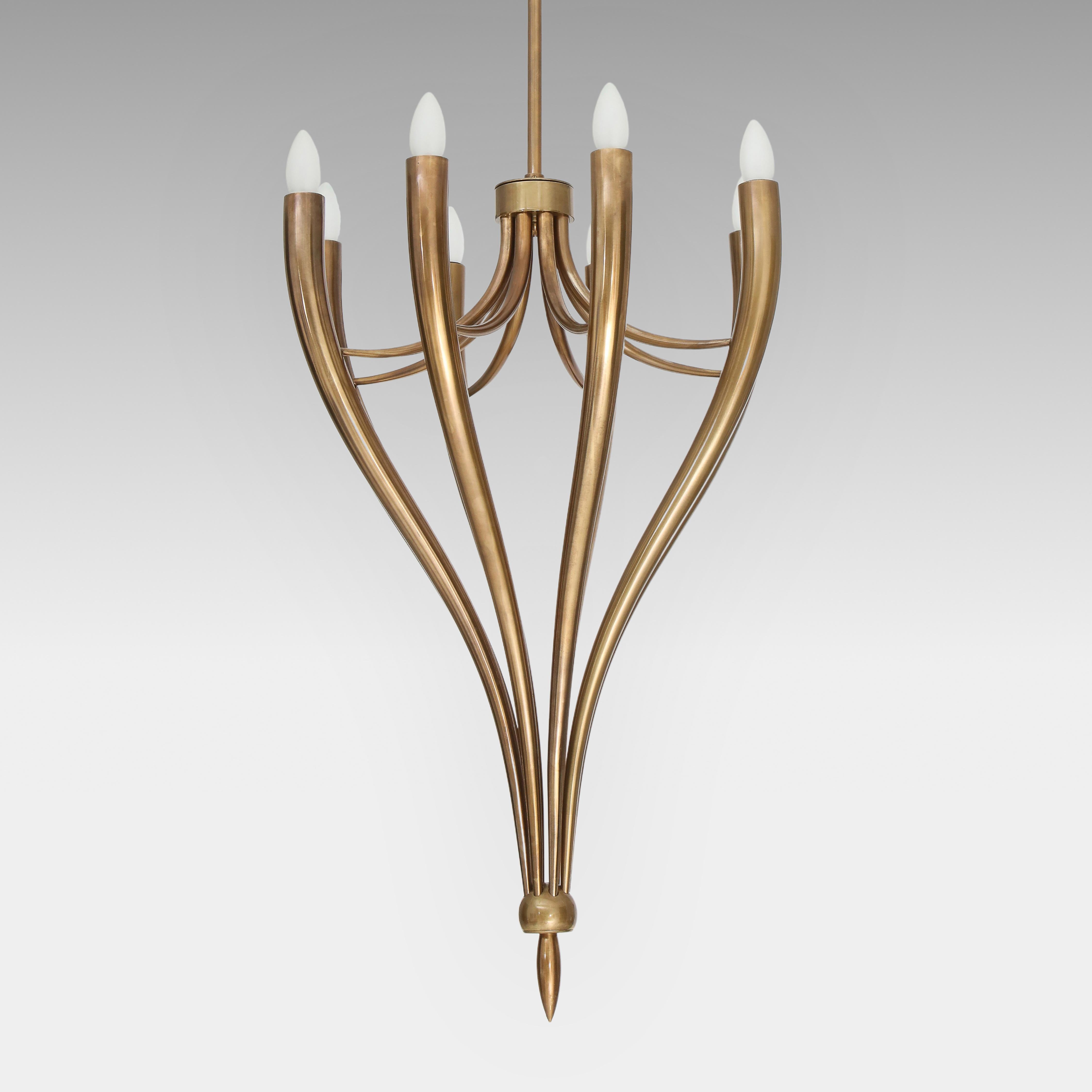 Guglielmo Ulrich Rare Eight-Arm Brass Chandelier, Italy, 1940s In Good Condition For Sale In New York, NY