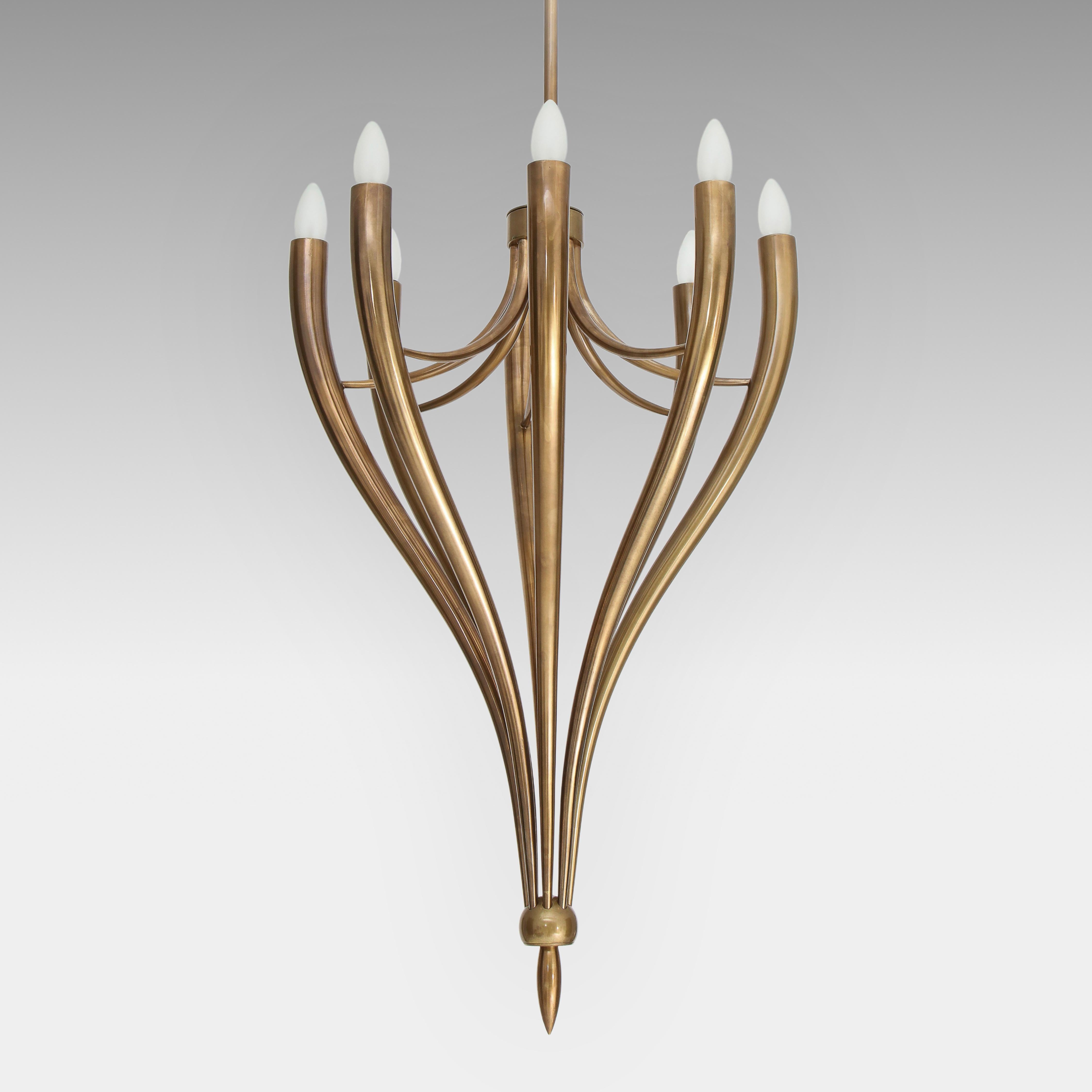 Mid-20th Century Guglielmo Ulrich Rare Eight-Arm Brass Chandelier, Italy, 1940s For Sale