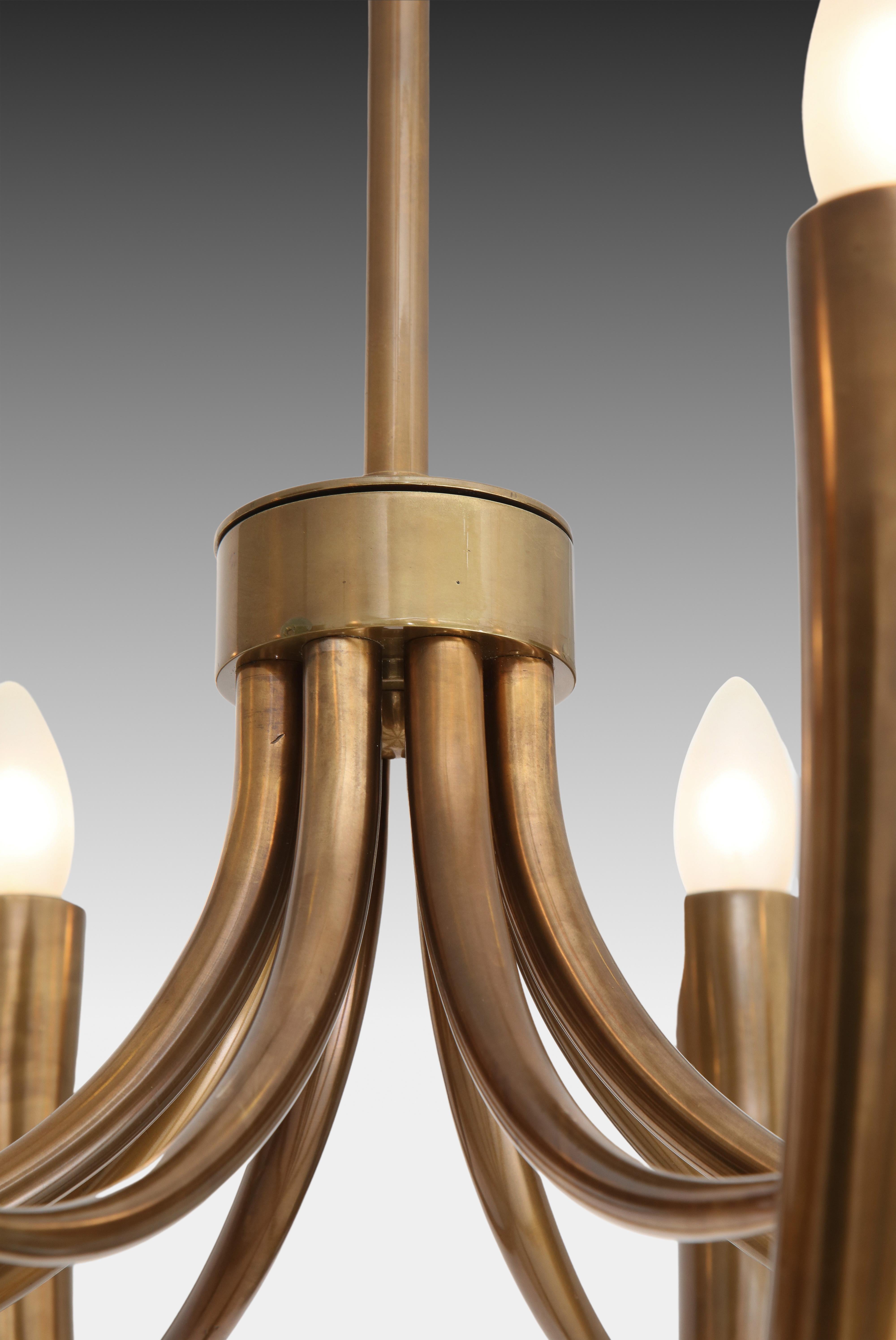 Guglielmo Ulrich Rare Eight-Arm Brass Chandelier, Italy, 1940s For Sale 3