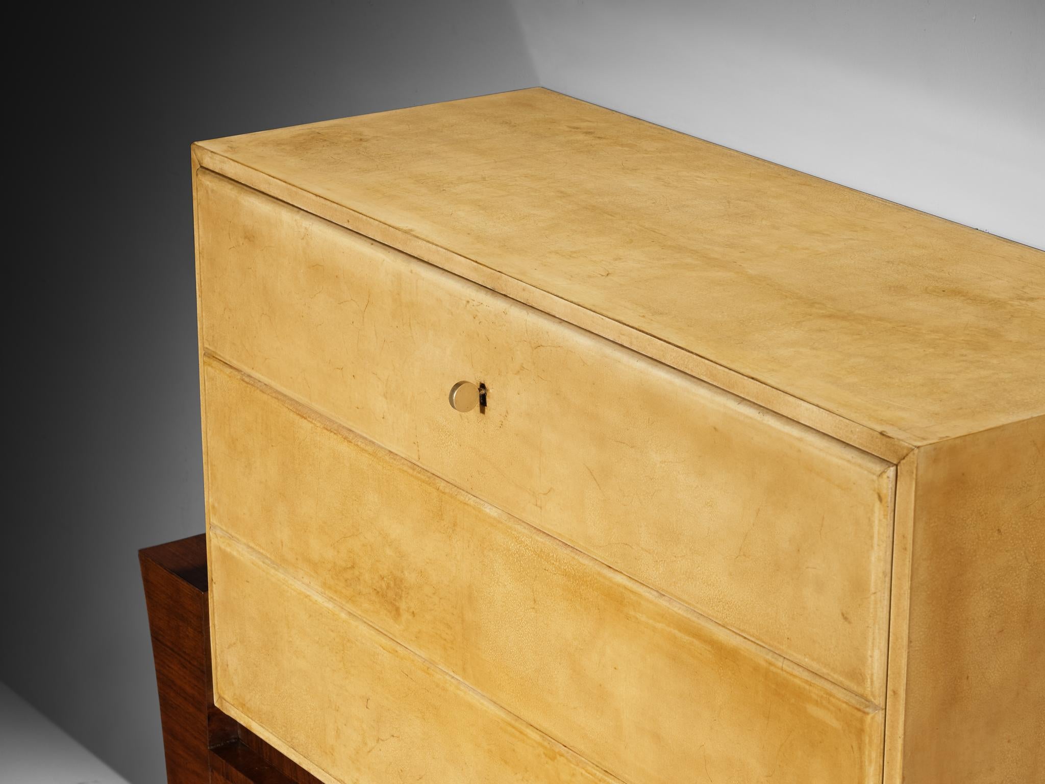 Art Deco Guglielmo Ulrich for Ar.Ca Milano Bar Cabinet in Parchment and Wood For Sale