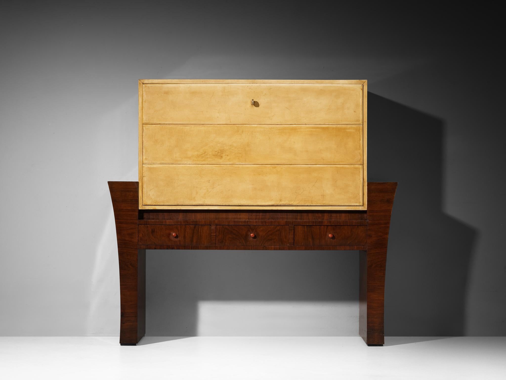 Italian Guglielmo Ulrich for Ar.Ca Milano Bar Cabinet in Parchment and Wood For Sale