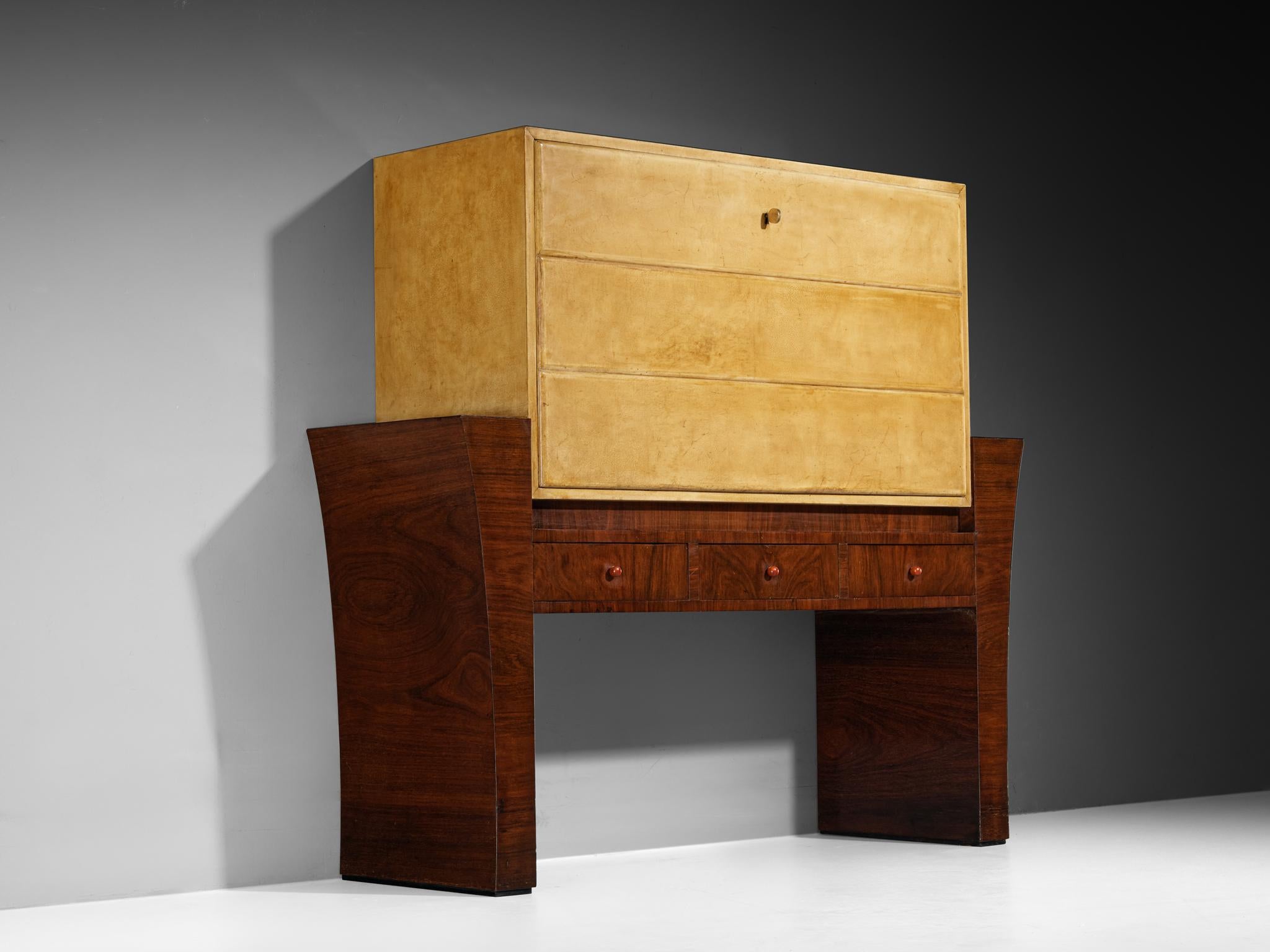 Guglielmo Ulrich for Ar.Ca Milano Bar Cabinet in Parchment and Wood In Good Condition For Sale In Waalwijk, NL