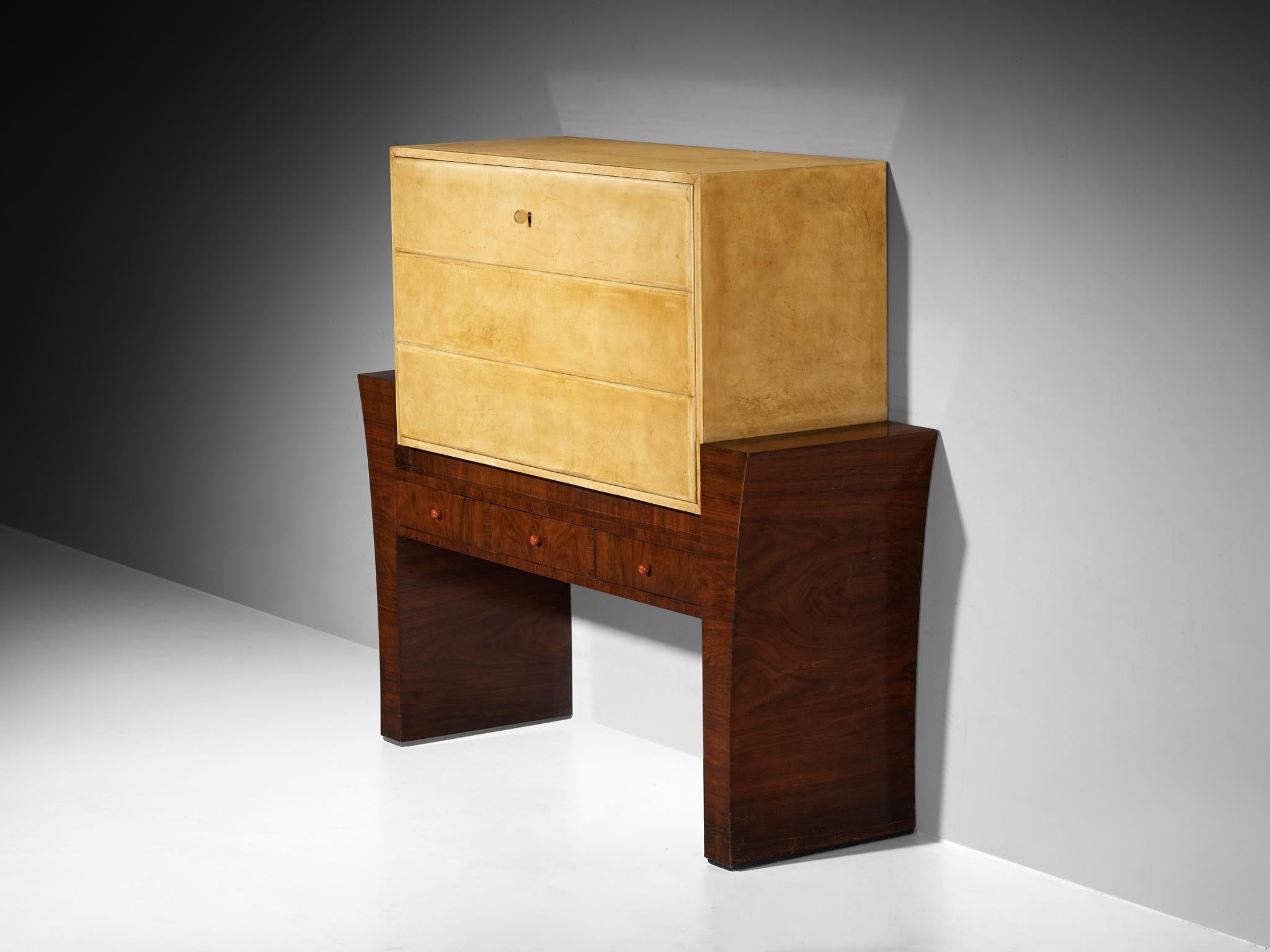 Mid-20th Century Guglielmo Ulrich for Ar.Ca Milano Bar Cabinet in Parchment and Wood For Sale