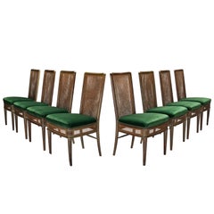 Guglielmo Ulrich pour Ar.Ca Ensemble de huit chaises de salle à manger en cannage et velours vert