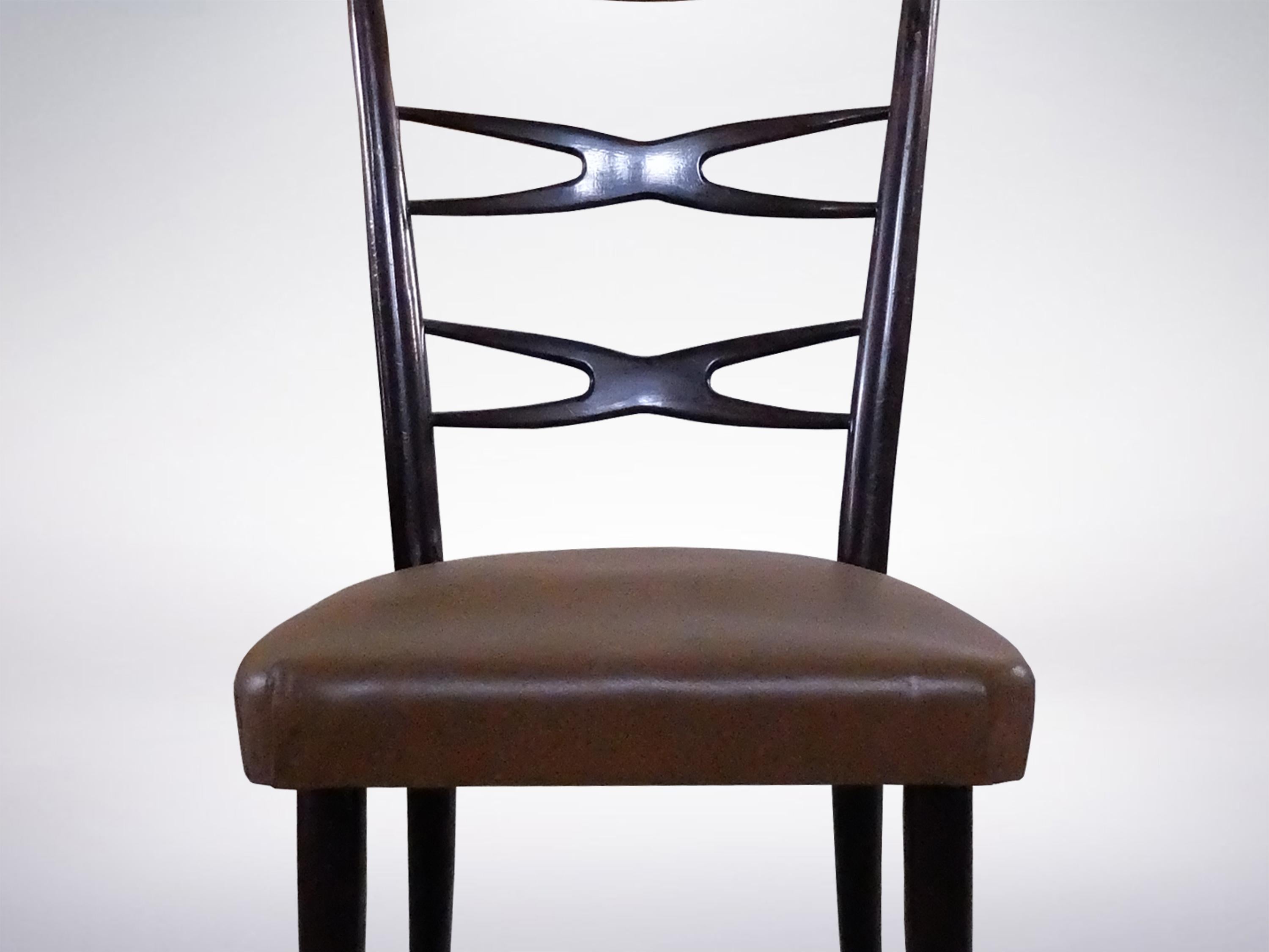 Milieu du XXe siècle Guglielmo Ulrich, ensemble de 6 chaises à dossier en échelle, Italie, Modernité du milieu du siècle, années 1940 en vente