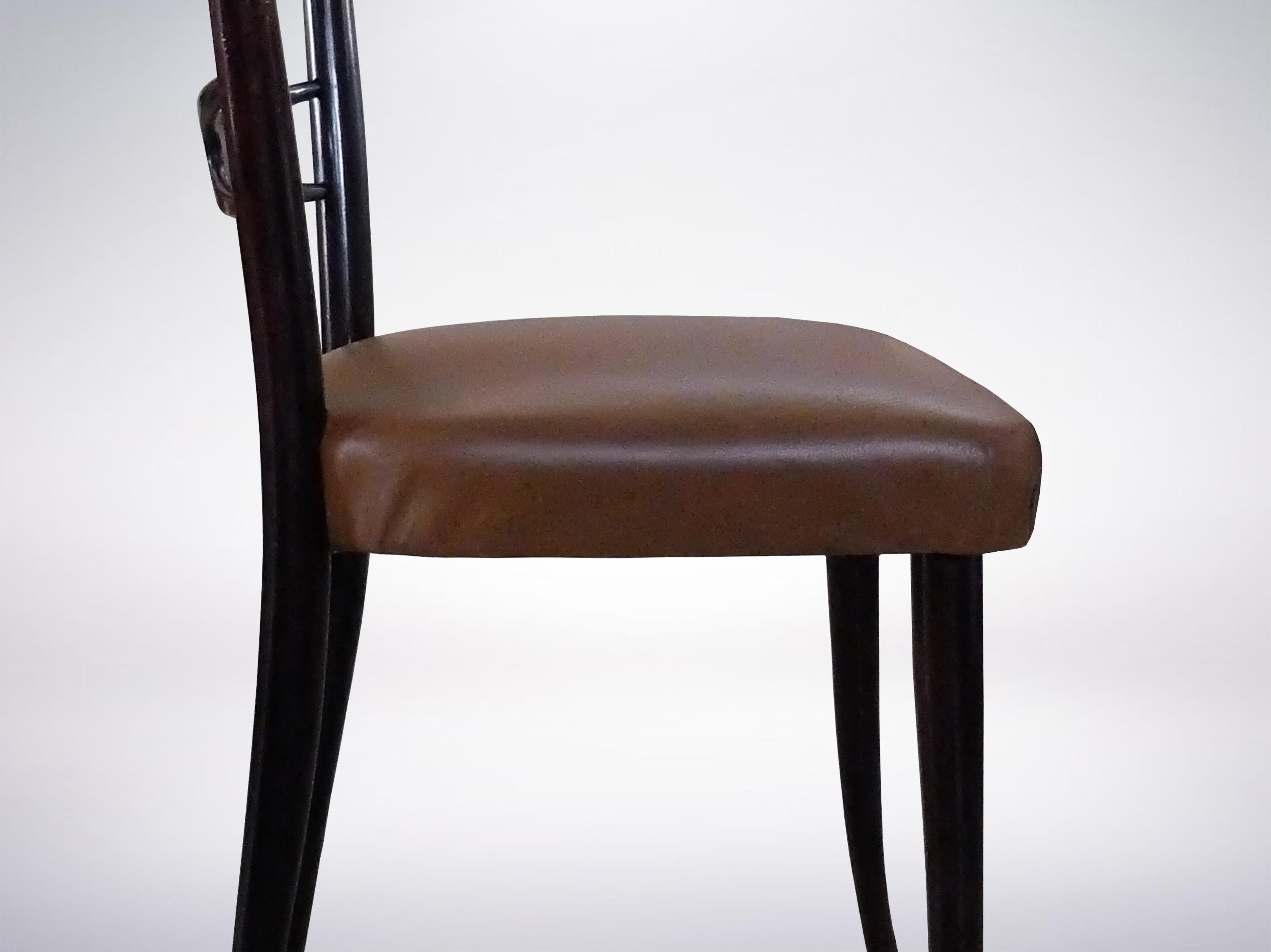Imitation cuir Guglielmo Ulrich, ensemble de 6 chaises à dossier en échelle, Italie, Modernité du milieu du siècle, années 1940 en vente