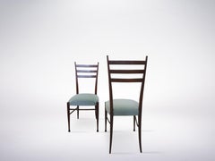 Guglielmo Ulrich, Sillas italianas de madera de mediados de siglo con asientos de terciopelo azul Años 60