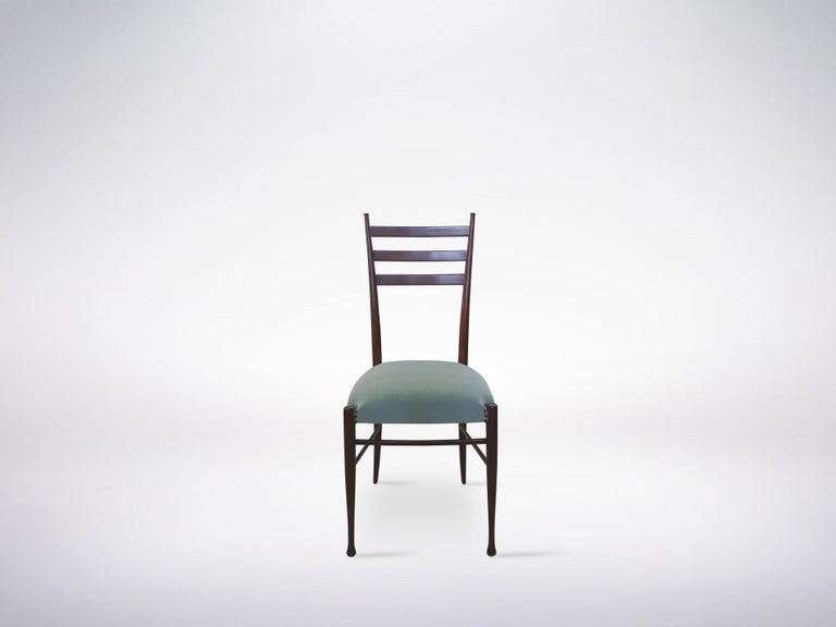 Mid-Century Modern Guglielmo Ulrich, Italian Mid-Century Wooden Chairs with Blue Velvet Seats 1960s For Sale