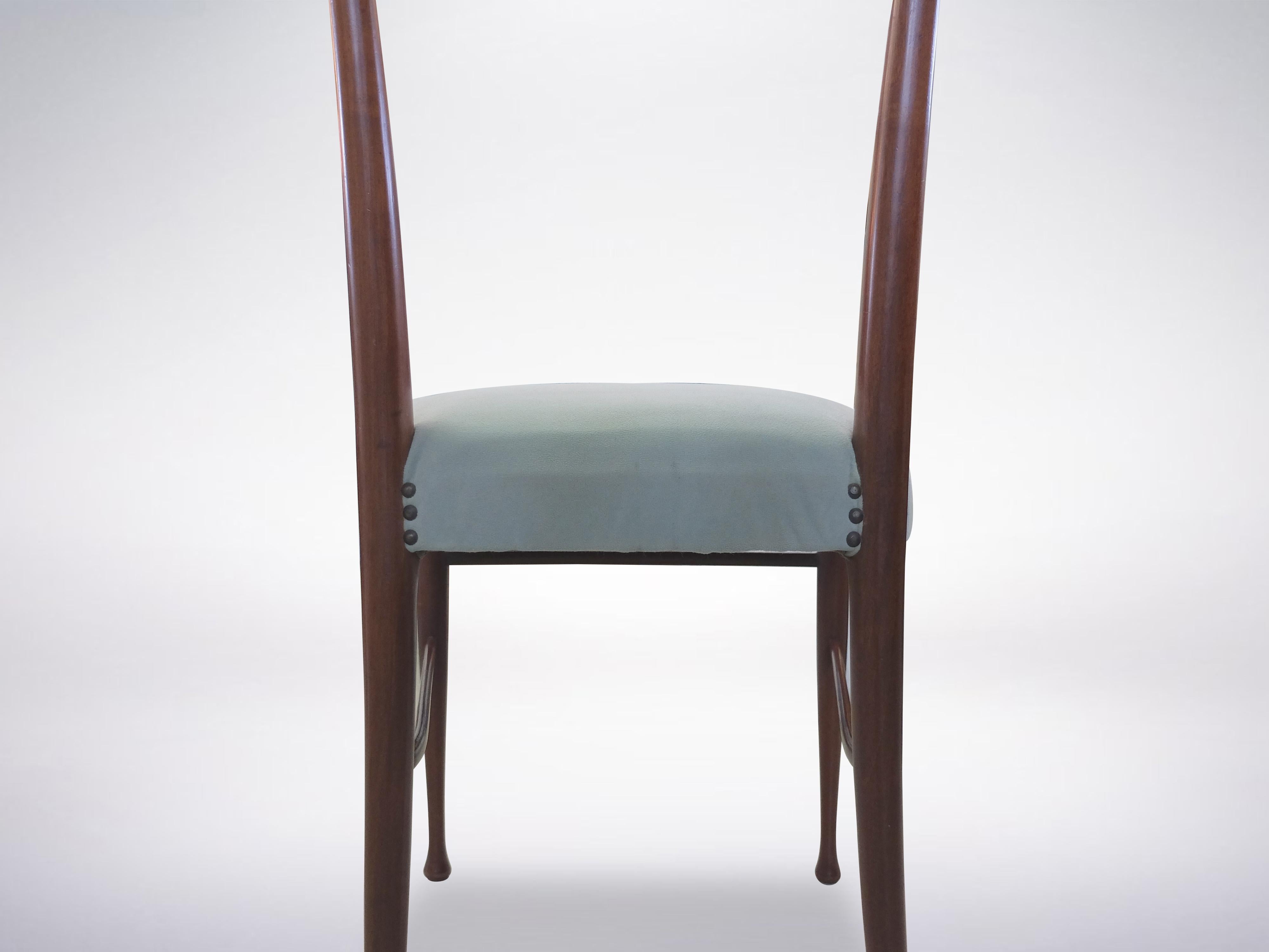 Mid-20th Century Guglielmo Ulrich, Italian Mid-Century Wooden Chairs with Blue Velvet Seats 1960s For Sale