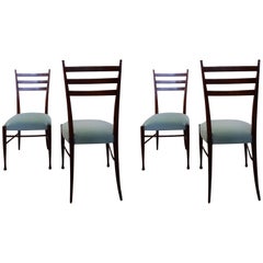 Guglielmo Ulrich, Italian Mid-Century Wooden Chairs with Blue Velvet Seats 1960s