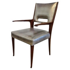 Guglielmo Ulrich Metallic Upholstered Mahogany Armchair / Desk Chair