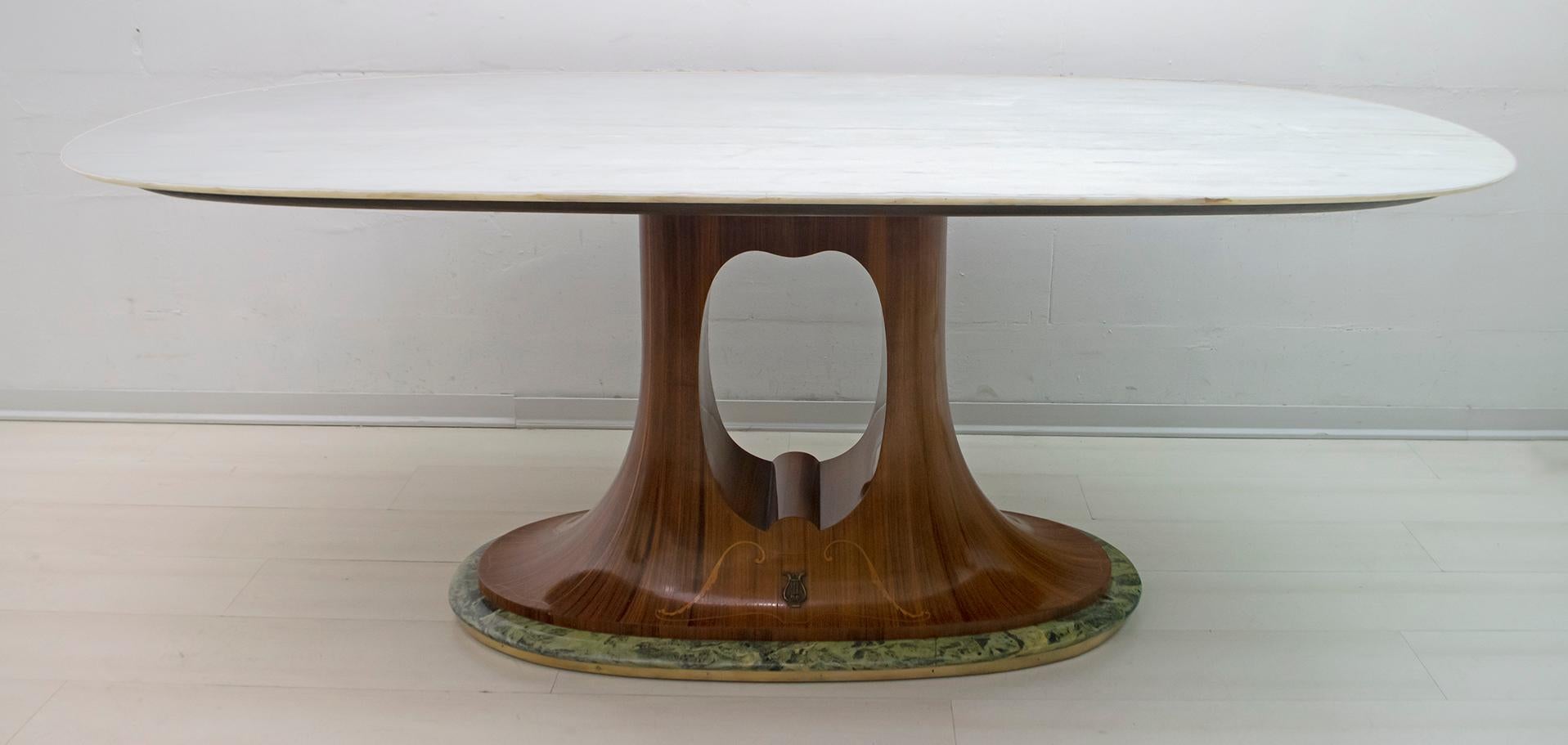 Mid-Century Modern Guglielmo Ulrich Midcentury Italian Marble and Walnut Dining Table, 1950s