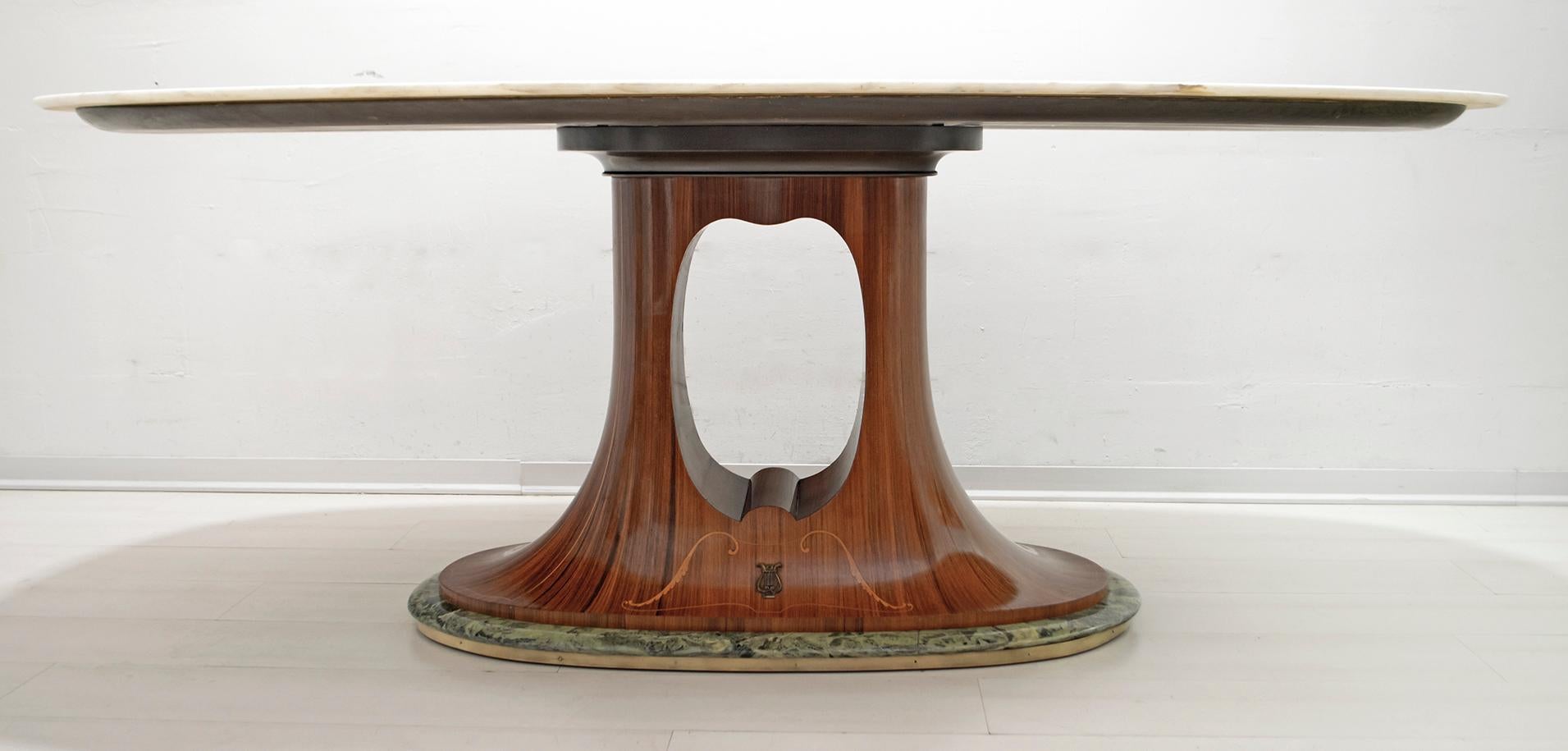 Mid-20th Century Guglielmo Ulrich Midcentury Italian Marble and Walnut Dining Table, 1950s