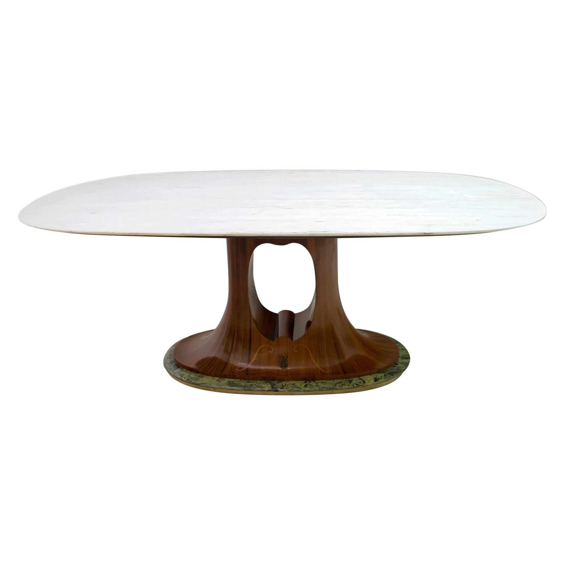 Guglielmo Ulrich Midcentury Italian Marble and Walnut Dining Table, 1950s