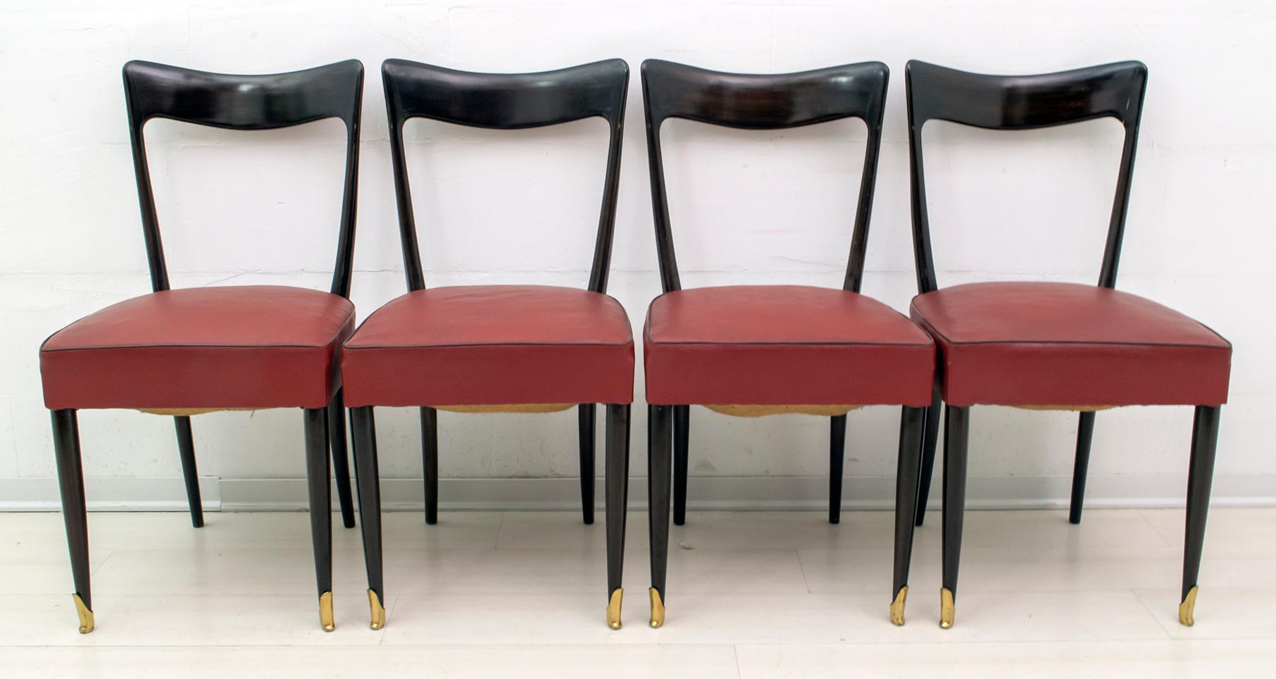Guglielmo Ulrich Mid-Century Modern Italian Mahogany Eight Dining Chairs, 1940s In Good Condition In Puglia, Puglia