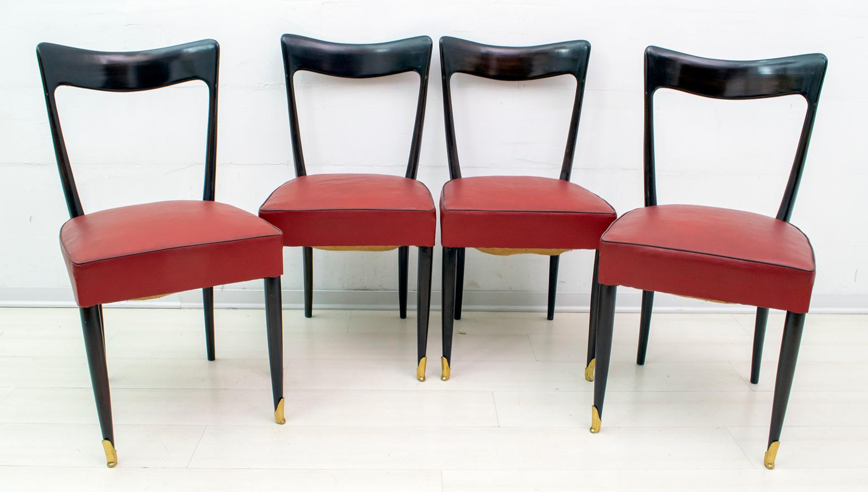 Faux Leather Guglielmo Ulrich Mid-Century Modern Italian Mahogany Eight Dining Chairs, 1940s