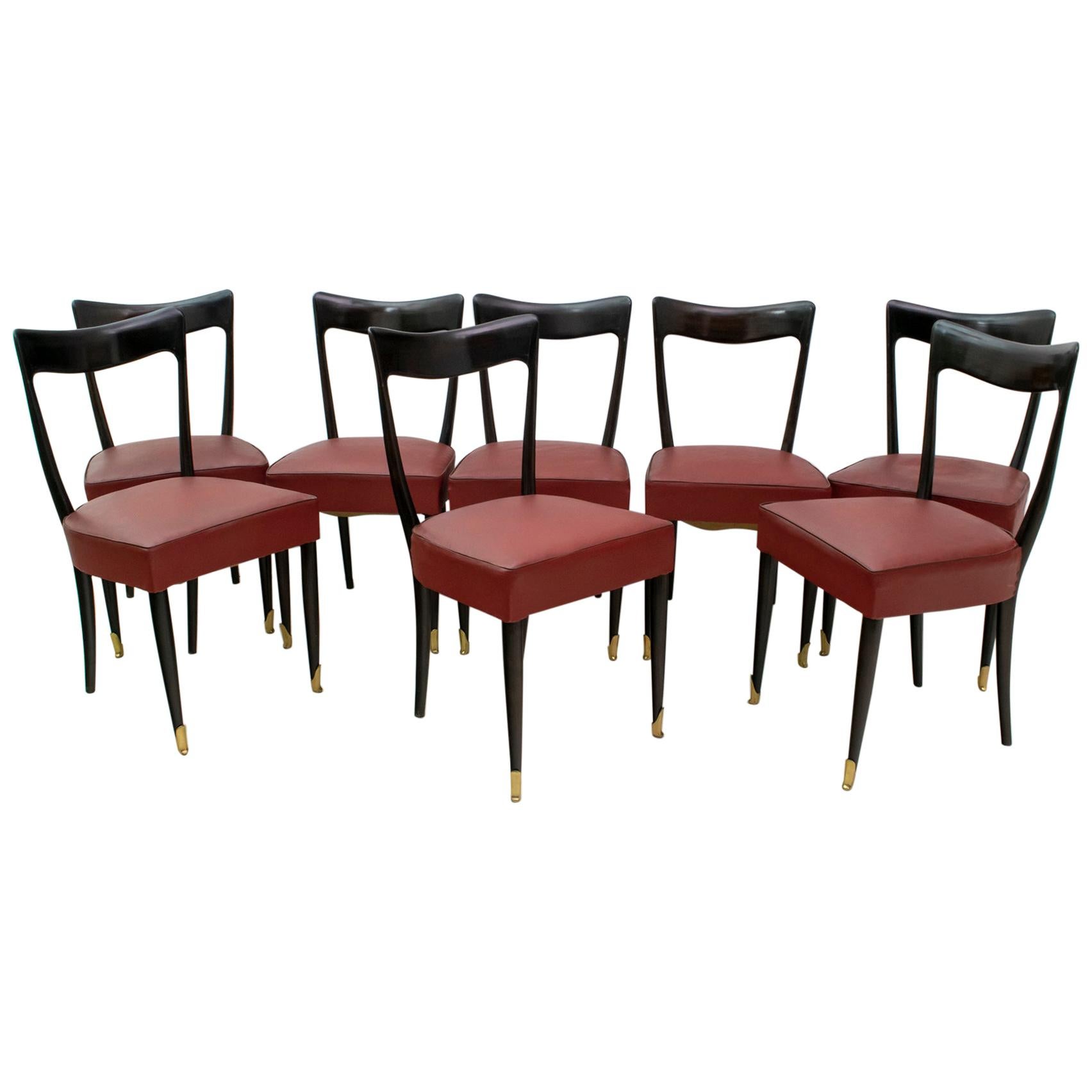 Guglielmo Ulrich Mid-Century Modern Italian Mahogany Eight Dining Chairs, 1940s