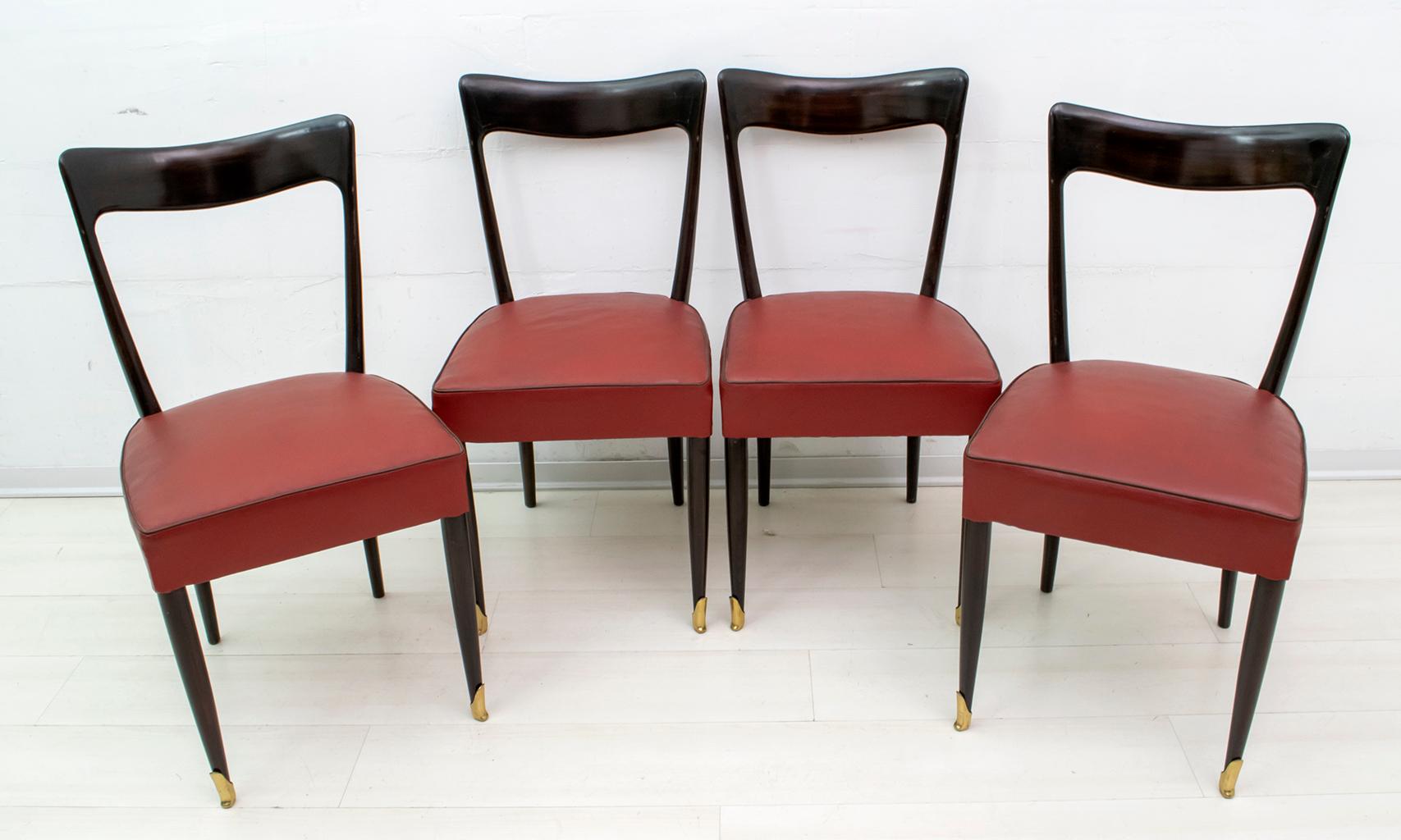 Four chairs designed by the well-known designer Guglielmo Ulrich and produced by Arredamenti Casa between the 1940s and 1950s. The eco-leather upholstery is original of the time, in excellent condition, does not require any restoration.

In 1930