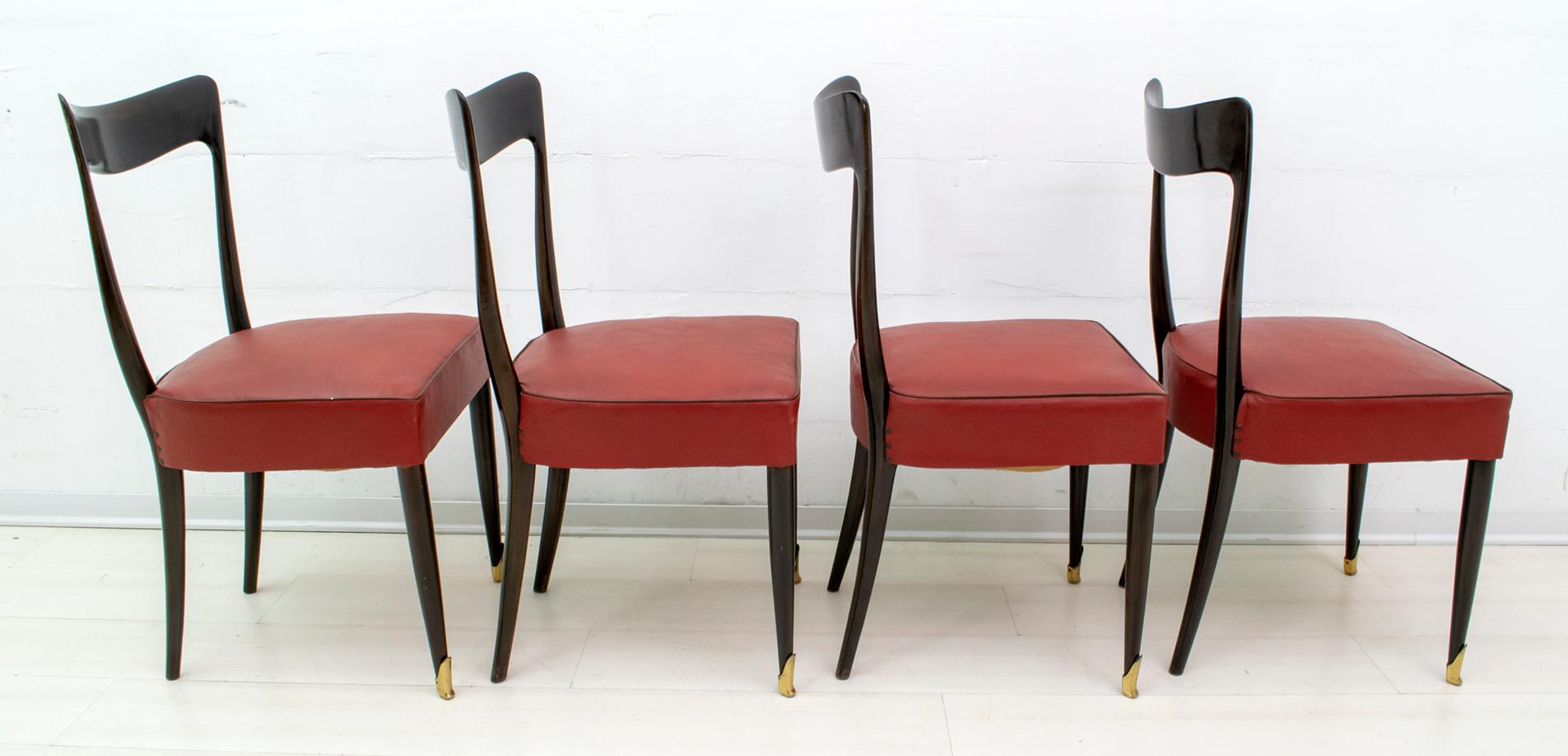 Mid-20th Century Guglielmo Ulrich Mid-Century Modern Italian Mahogany Four Dining Chairs, 1940s