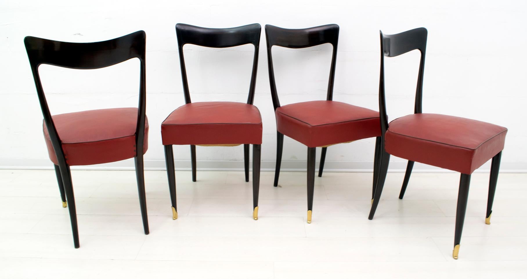 Guglielmo Ulrich Mid-Century Modern Italian Mahogany Four Dining Chairs, 1940s 1