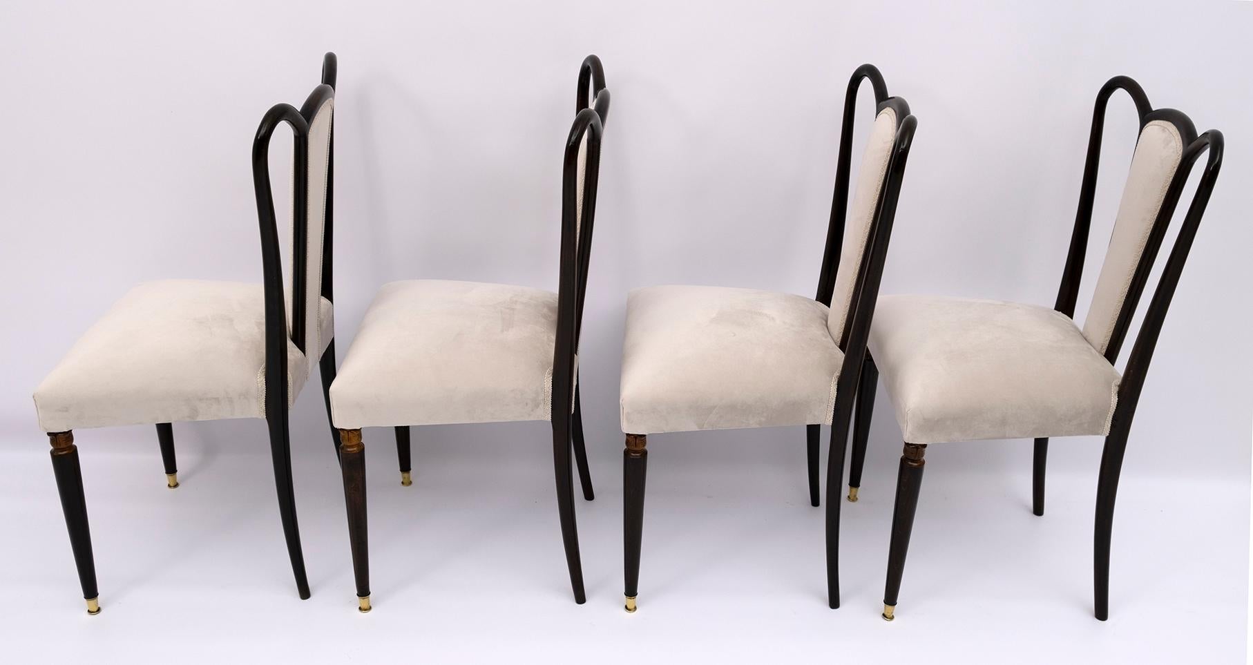 Guglielmo Ulrich Mid-Century Modern Italian Velvet Dining Chairs, 1940s In Excellent Condition In Puglia, Puglia