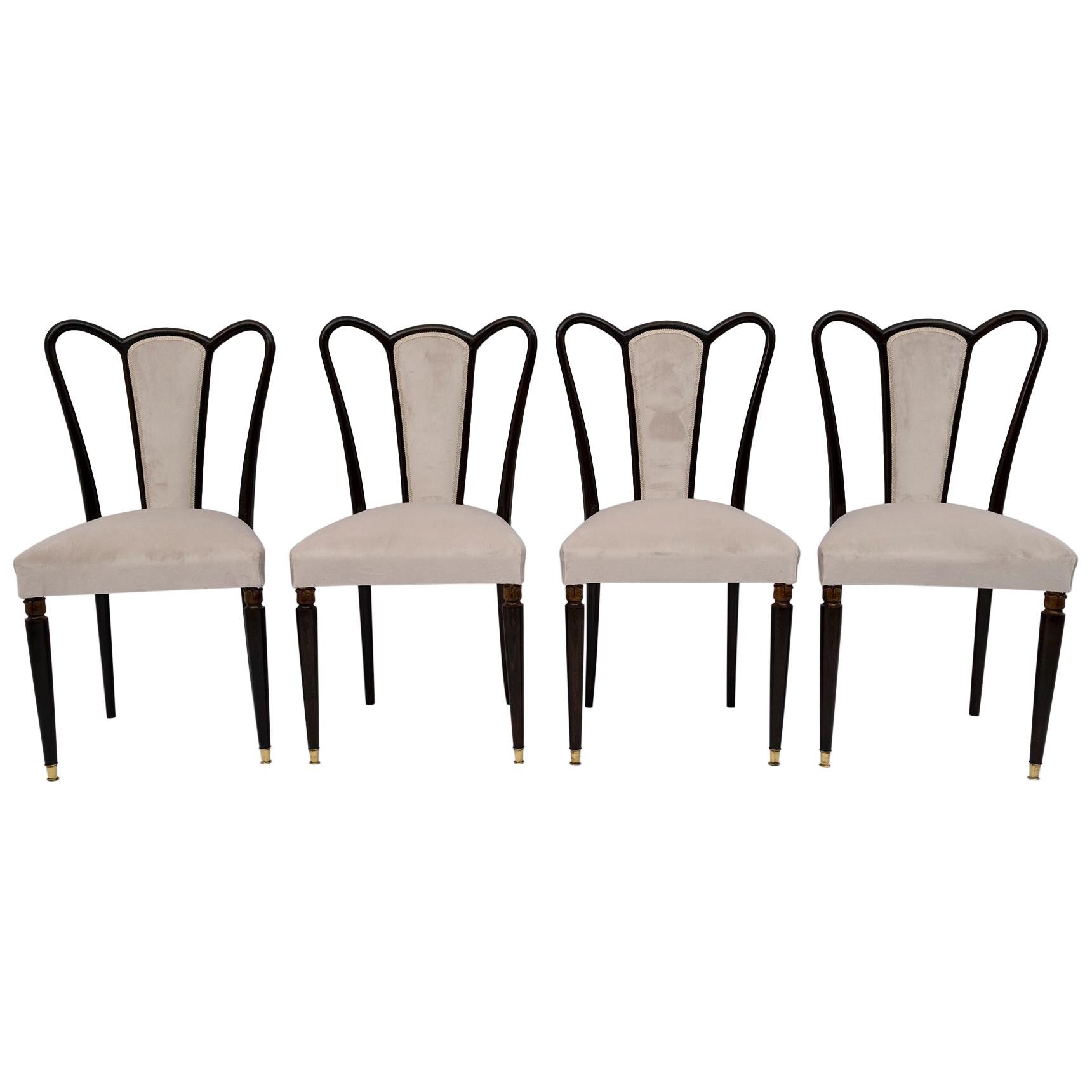 Guglielmo Ulrich Mid-Century Modern Italian Velvet Dining Chairs, 1940s