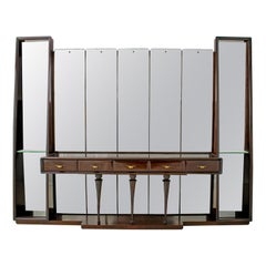 Guglielmo Ulrich, credenza moderna di metà secolo in noce con specchi, anni '40