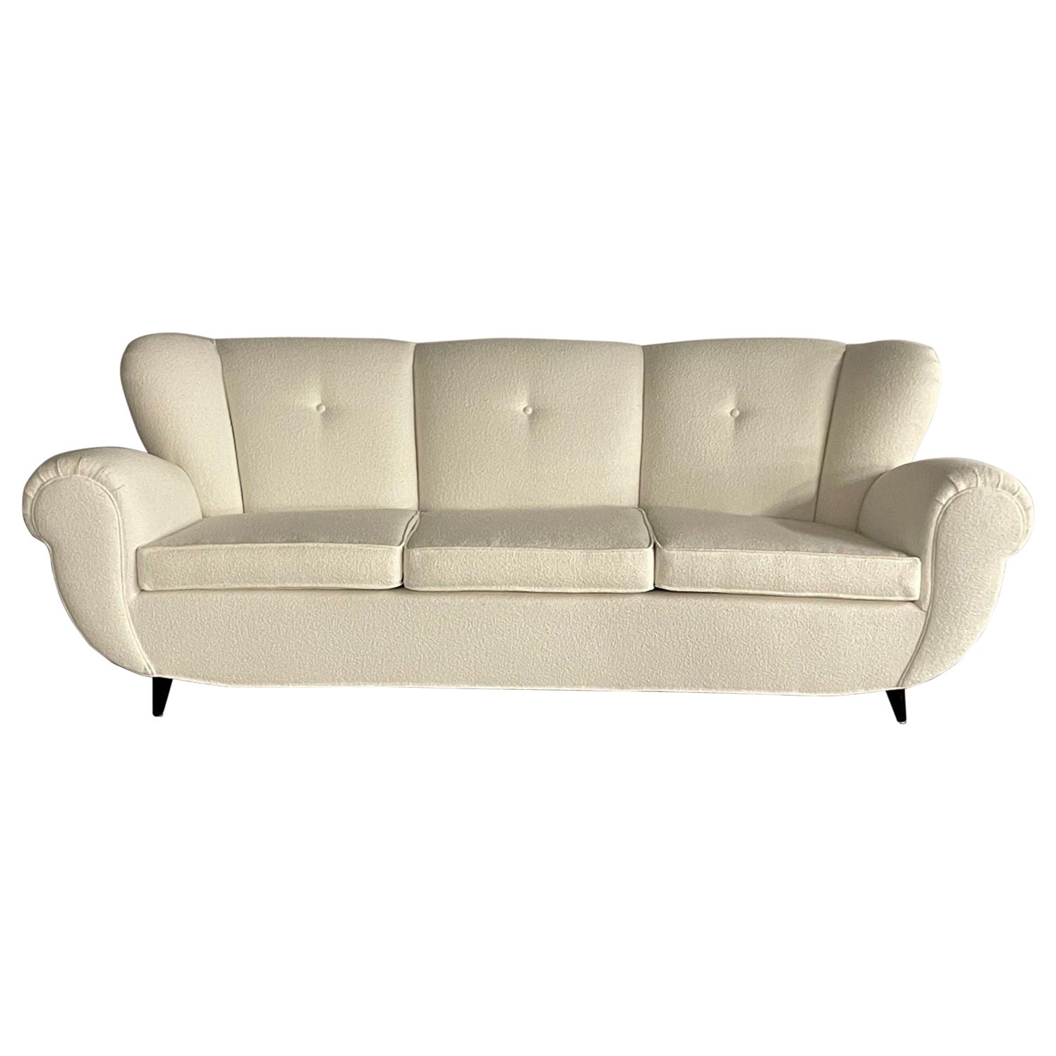 Guglielmo Ulrich, Mid-Century Modern, Three Seat Sofa, White Boucle, Wood, 1940s