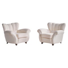 Guglielmo Ulrich, Organic Lounge Chairs, Wood, Fabric, Italy, 1940s
