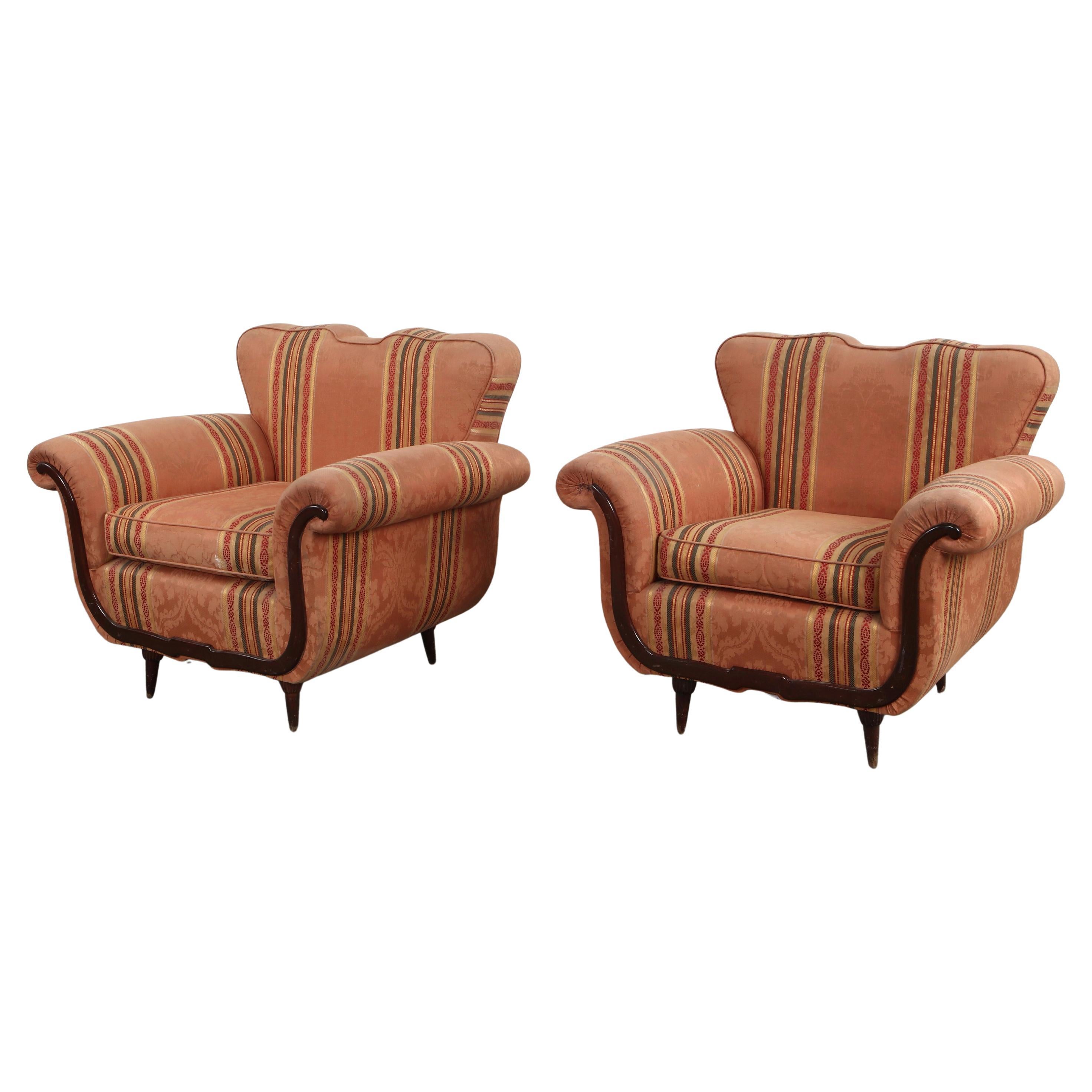 Guglielmo Ulrich, Pair of Art Deco Chair in Fabric and Walnut, 1930s im Angebot