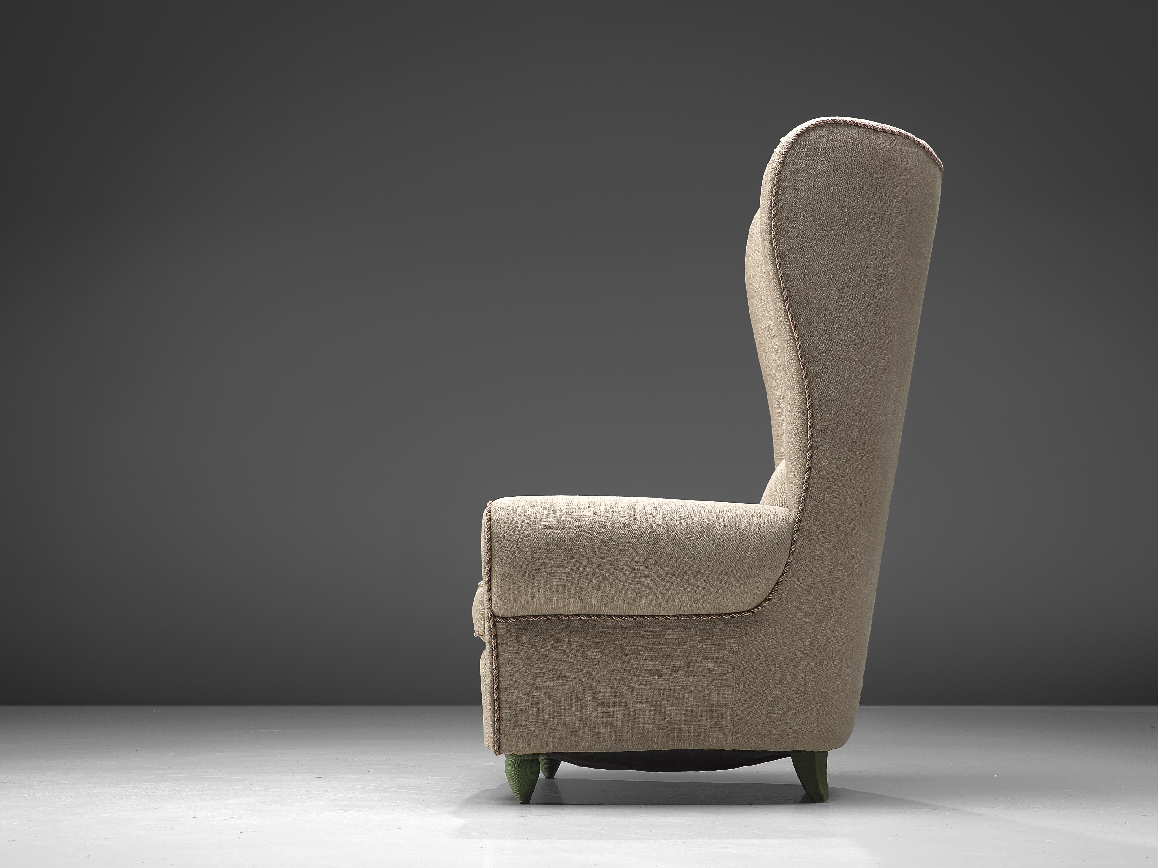 Mid-20th Century Guglielmo Ulrich Grand Wingback Chair in Natural Cream Upholstery For Sale