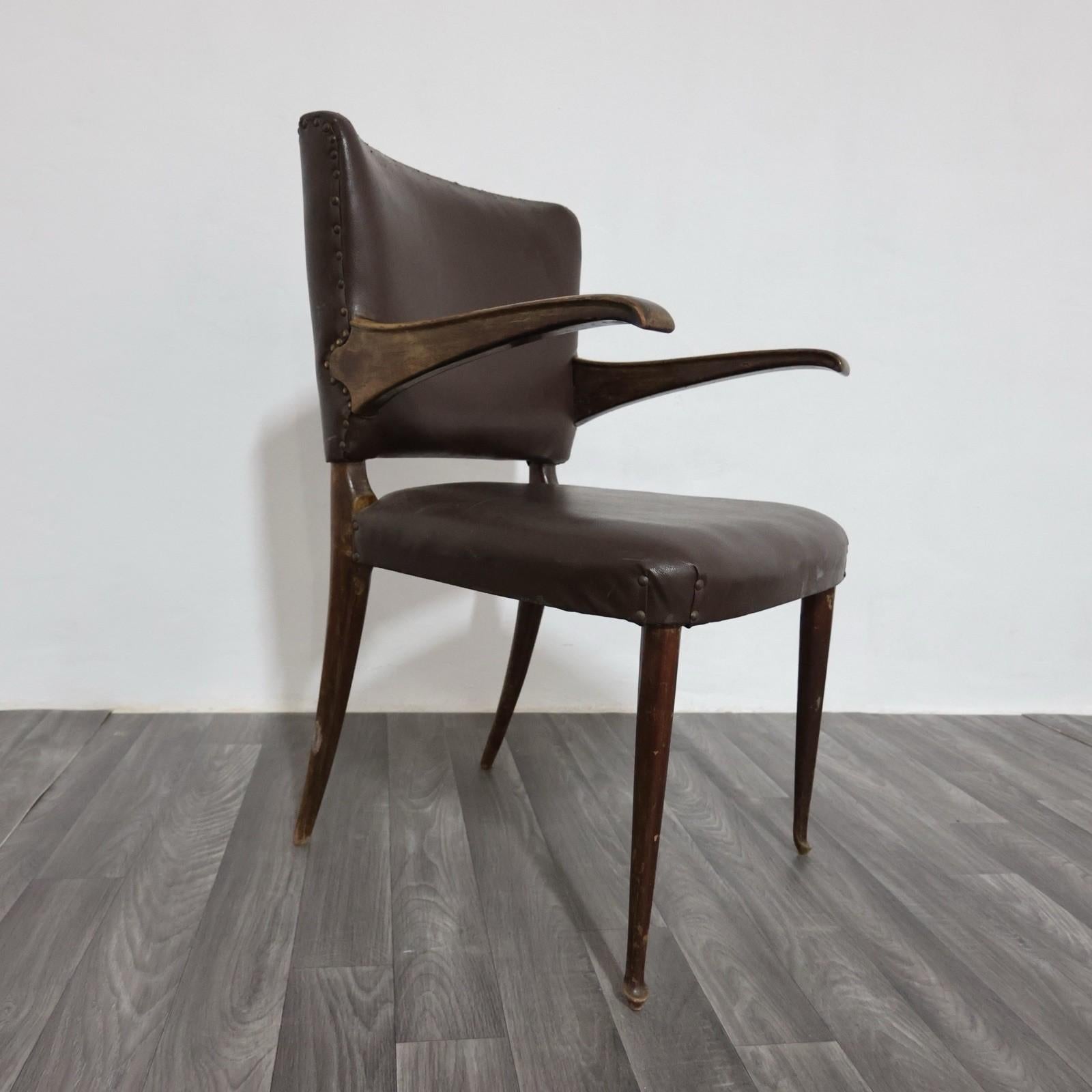 Guglielmo Ulrich Sedia con Braccioli a Sbalzo Anni '50 Raro Design Modernariato in vendita 1