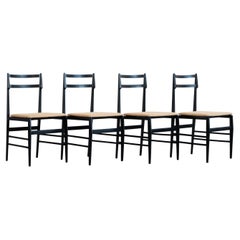 Guglielmo Ulrich Set of Four Chairs Ebonized Wood and Fabric for Saffa, 1960s
